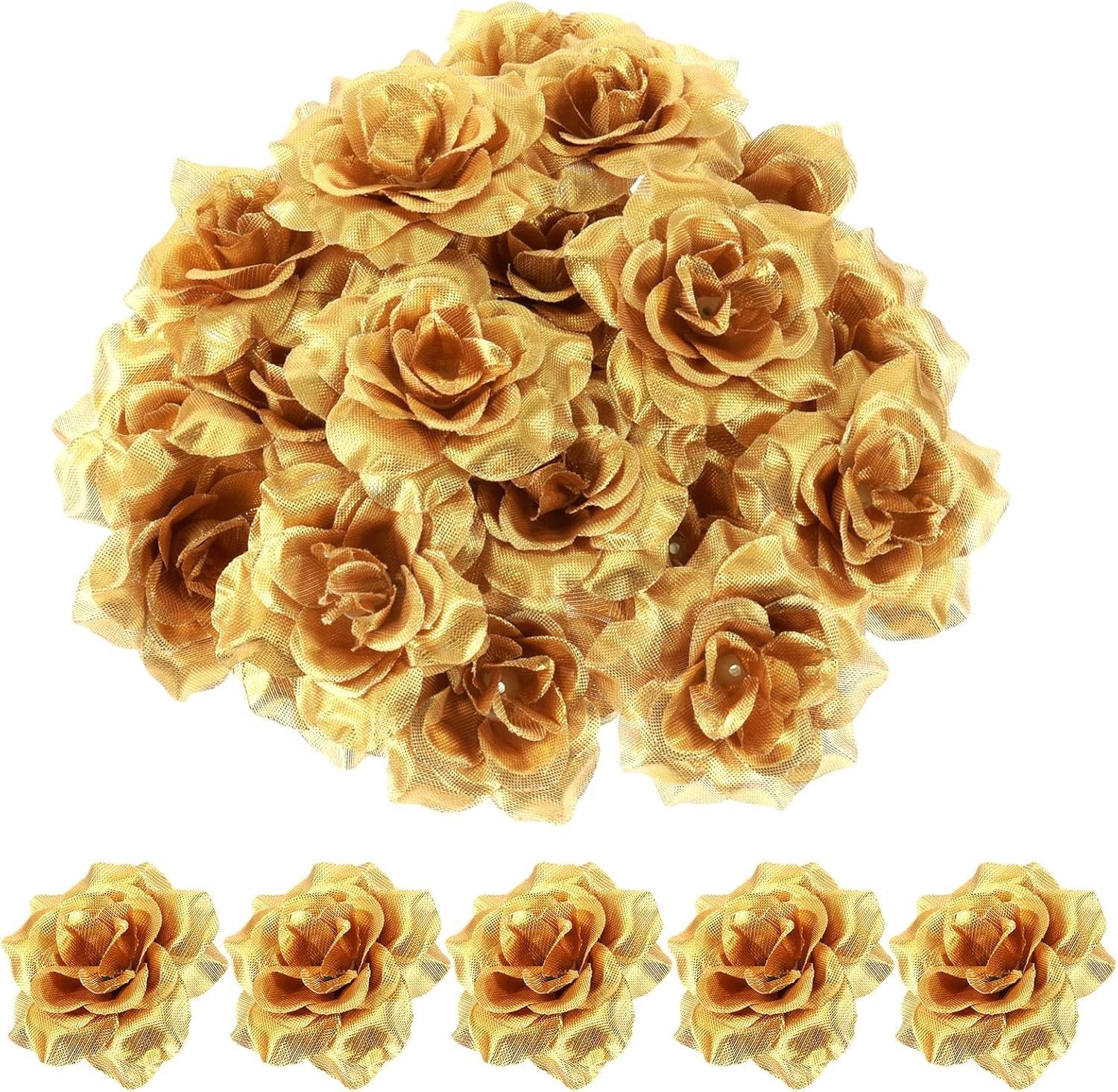 36 Pcs Gold Flowers Gold Roses Artificial Flowers for Centerpieces Silk Faux …