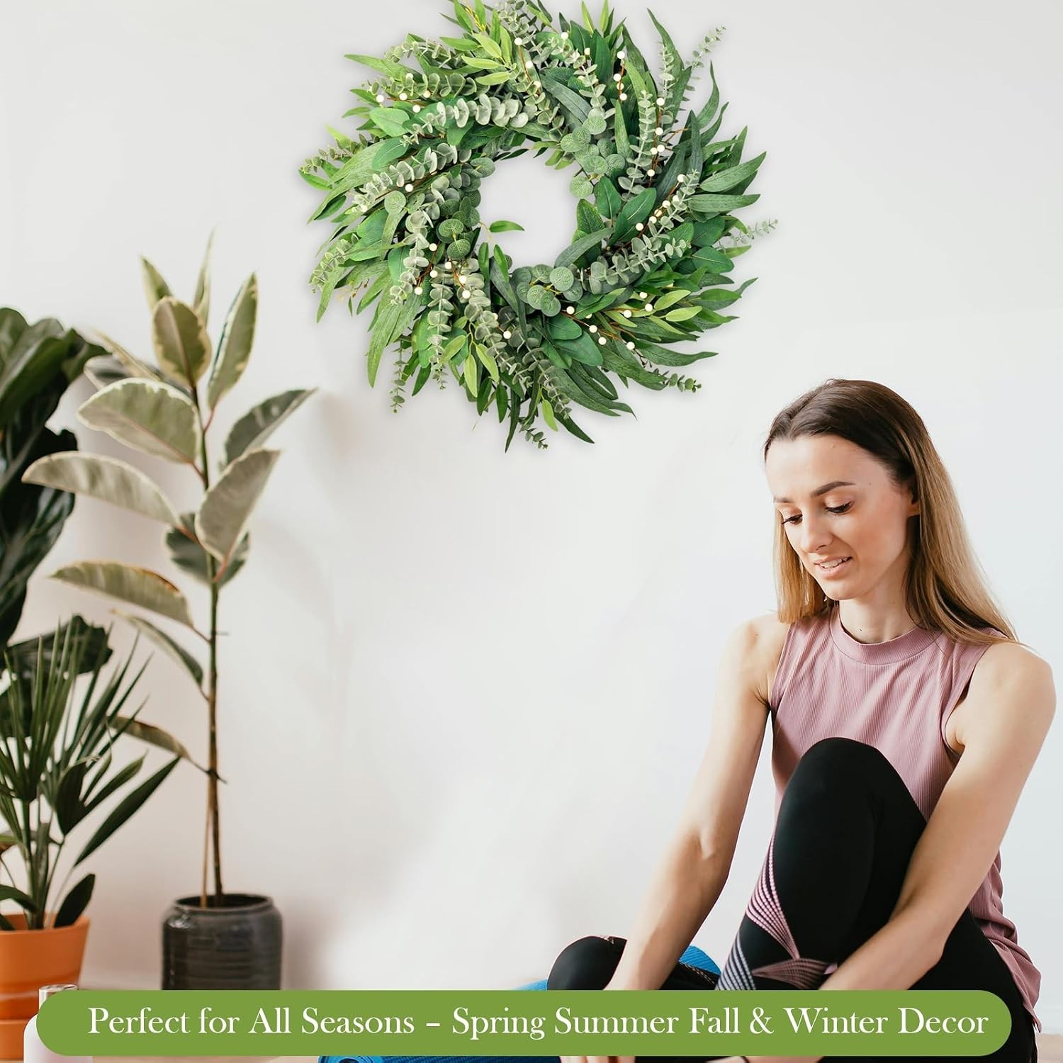 Farmhouse Style 22″ Green Eucalyptus Wreath – Perfect Gift for All Occasions