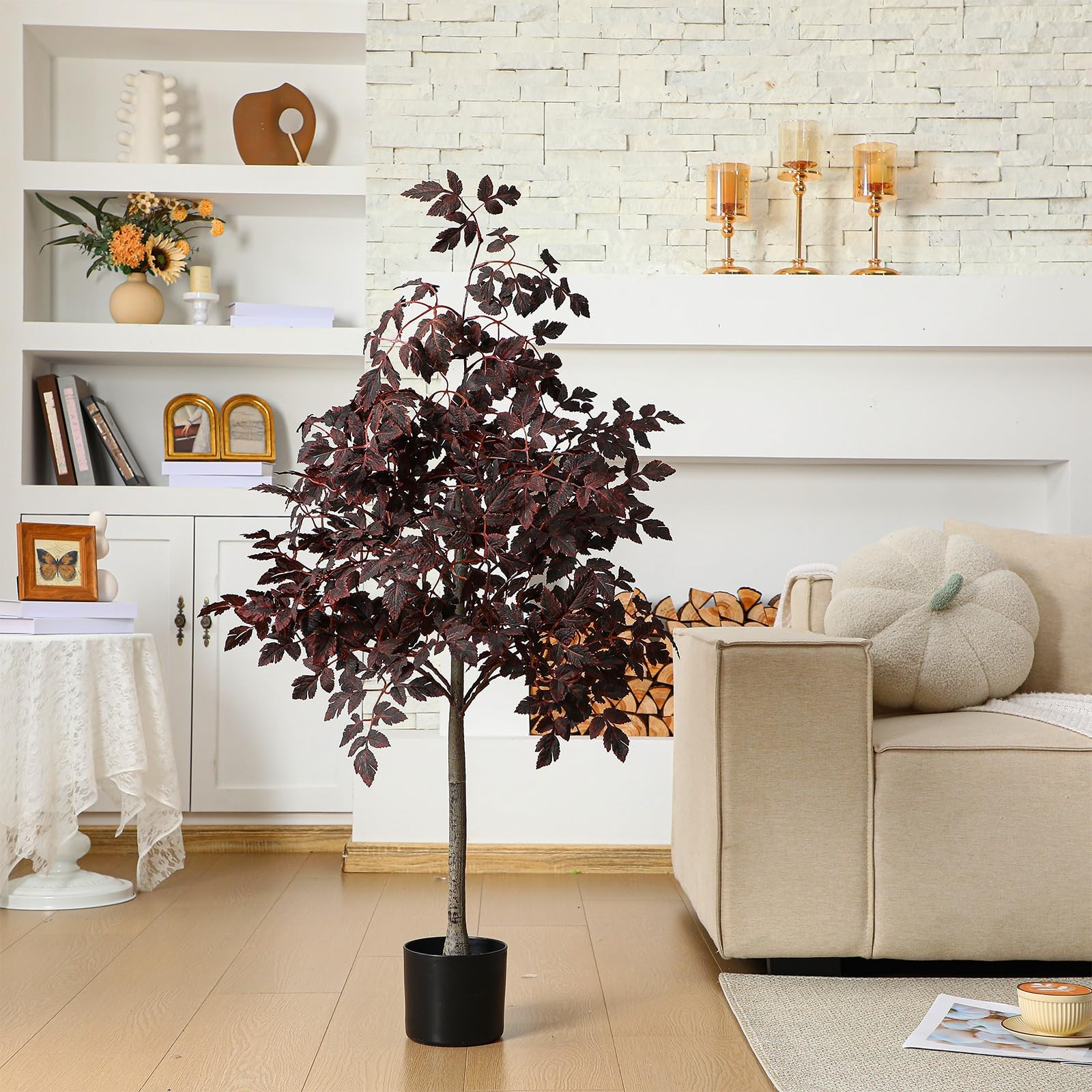 4ft Fall Plum Cimicifuga Stems Seeded Tree Artificial Thanksgiving Ficus Leaf…