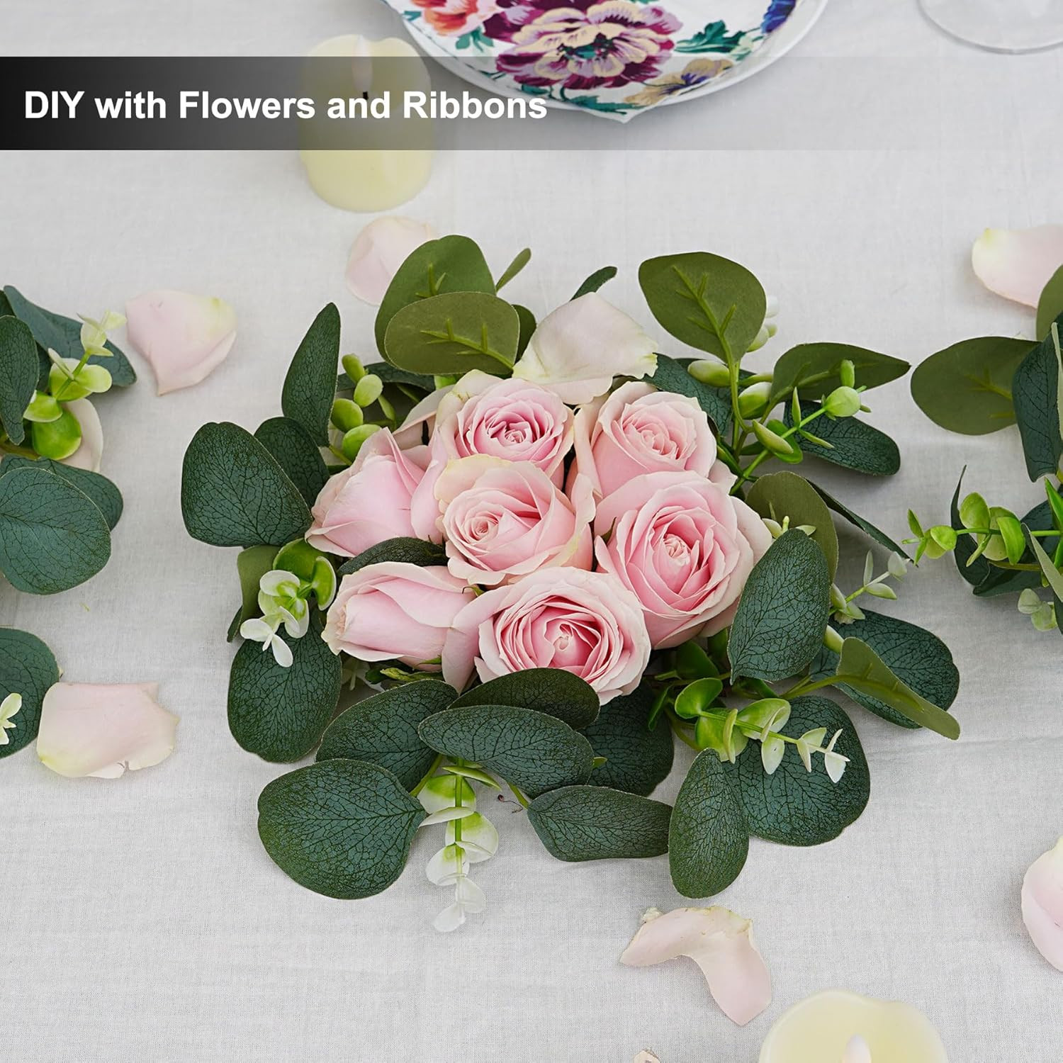 4pcs Artificial Eucalyptus Leaves Candle Rings, Wreaths of Pillar Candles for We