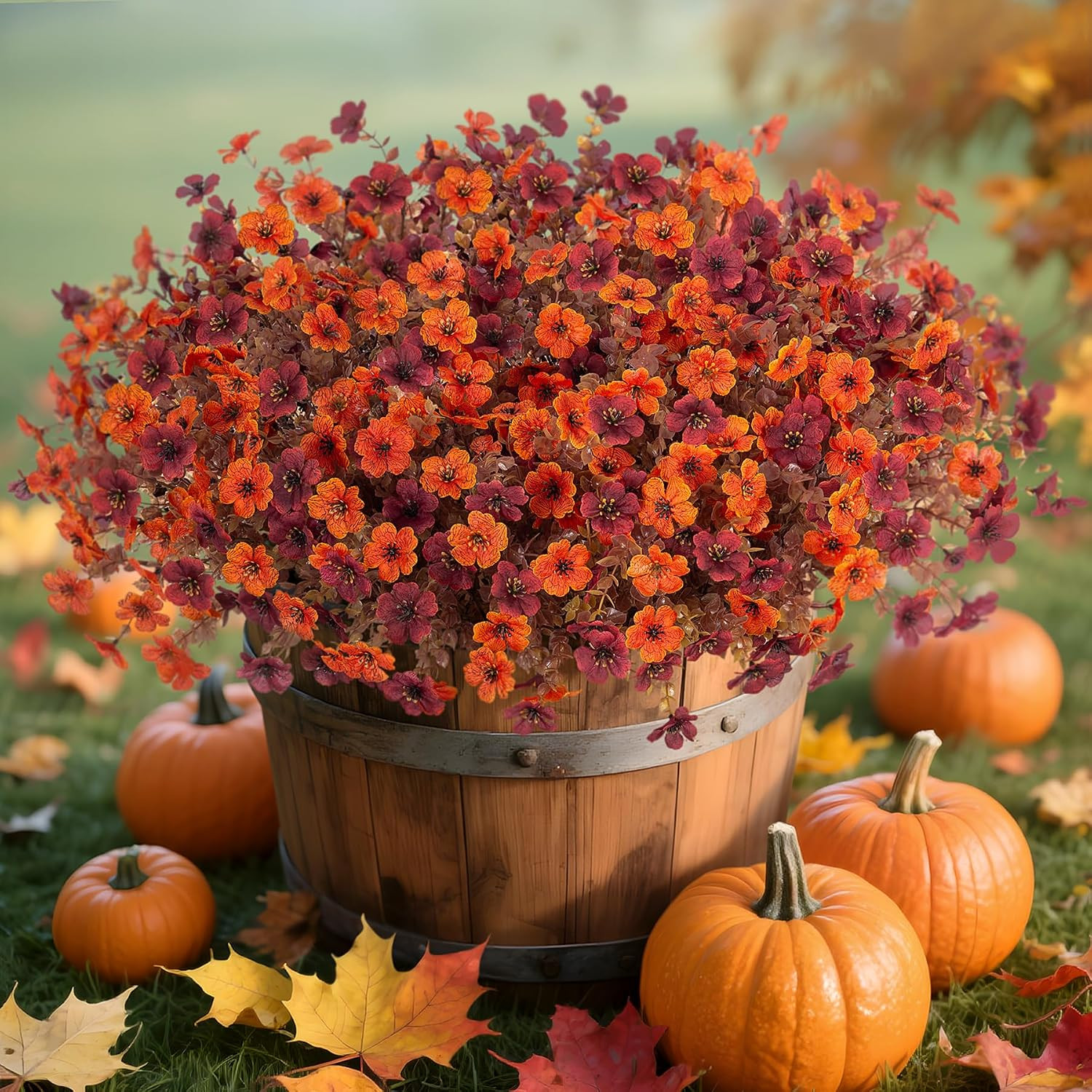 Ammyoo Artificial Flowers for Outdoors Potted Spring Decor, 12 Bundles Fake Summ