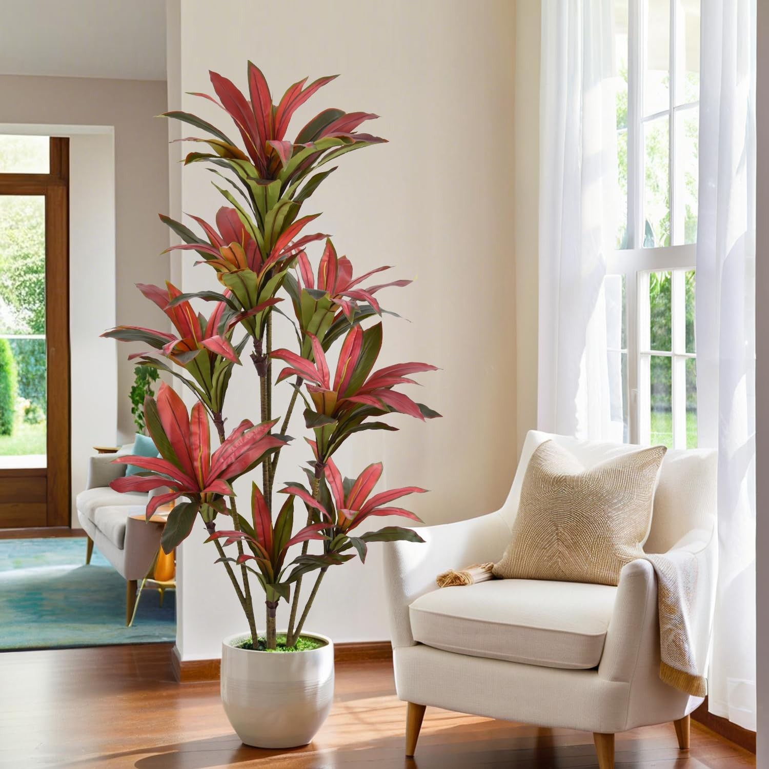 Artificial Dracaena Tree 6ft(72in) Tall Large Faux Fall Plants with Realistic