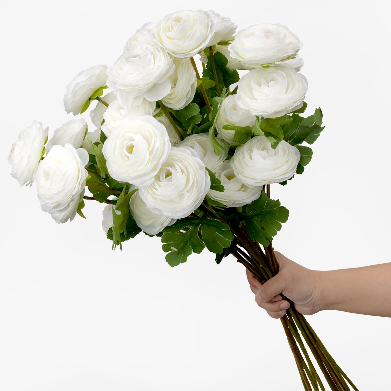 6 Pcs 27.5 Inch Ranunculus Artificial Flowers 18 Head White Faux Silk Decor