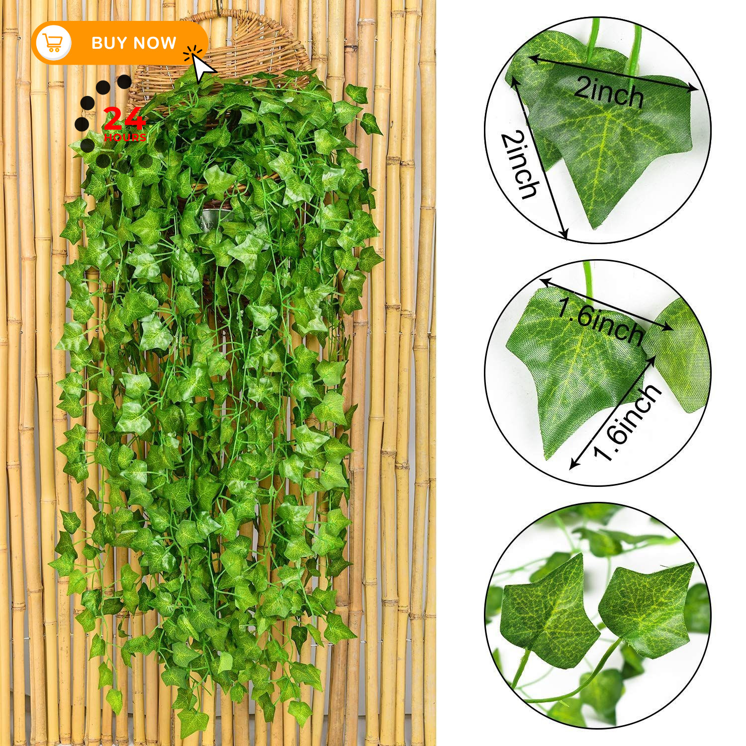 DearHouse 84 Feet 12 Strands Artificial Ivy Leaf Plants Vine 84 Feet, Green