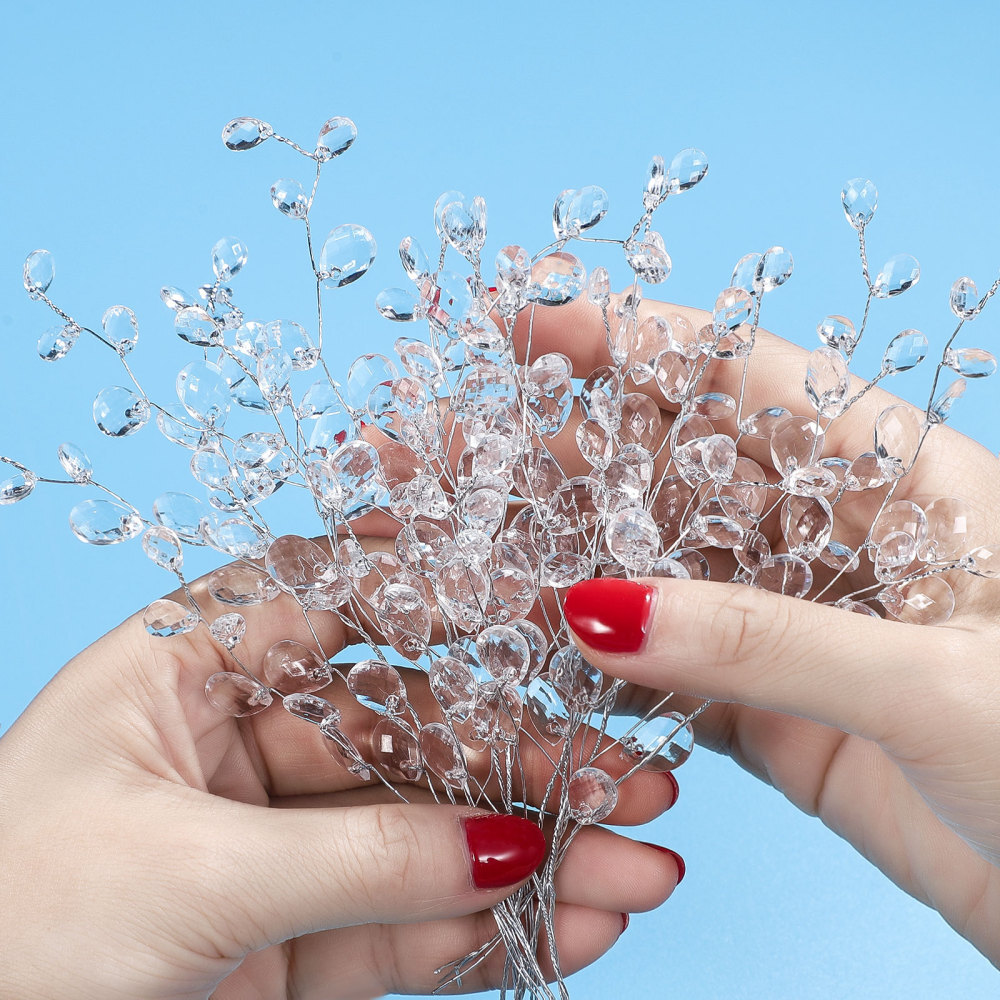 50PCS White Artificial Crystal Flower Bouquets for Christmas Tree Decoration