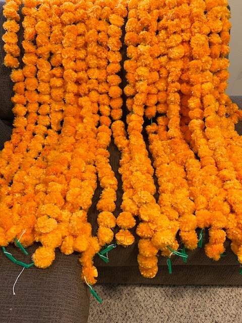 Artificial Orange Marigold Flower Home Decor Art Garland, 75 pieces. USA Seller