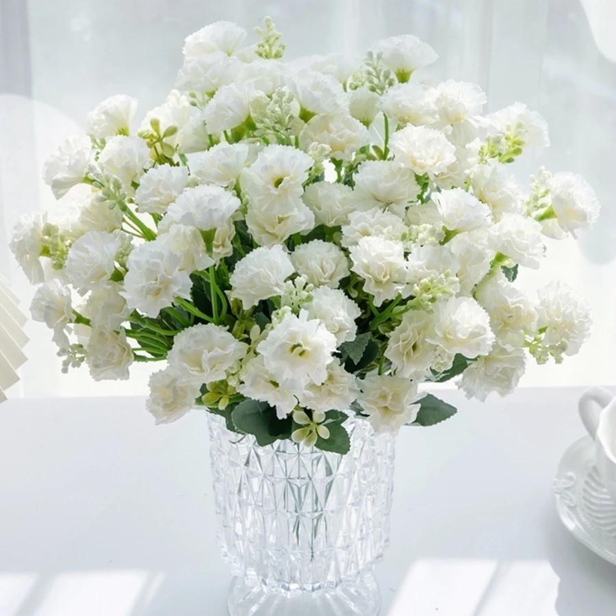 5 Forks 15 Heads Small Carnation Artificial Flowers Wedding Arch Garland Décor