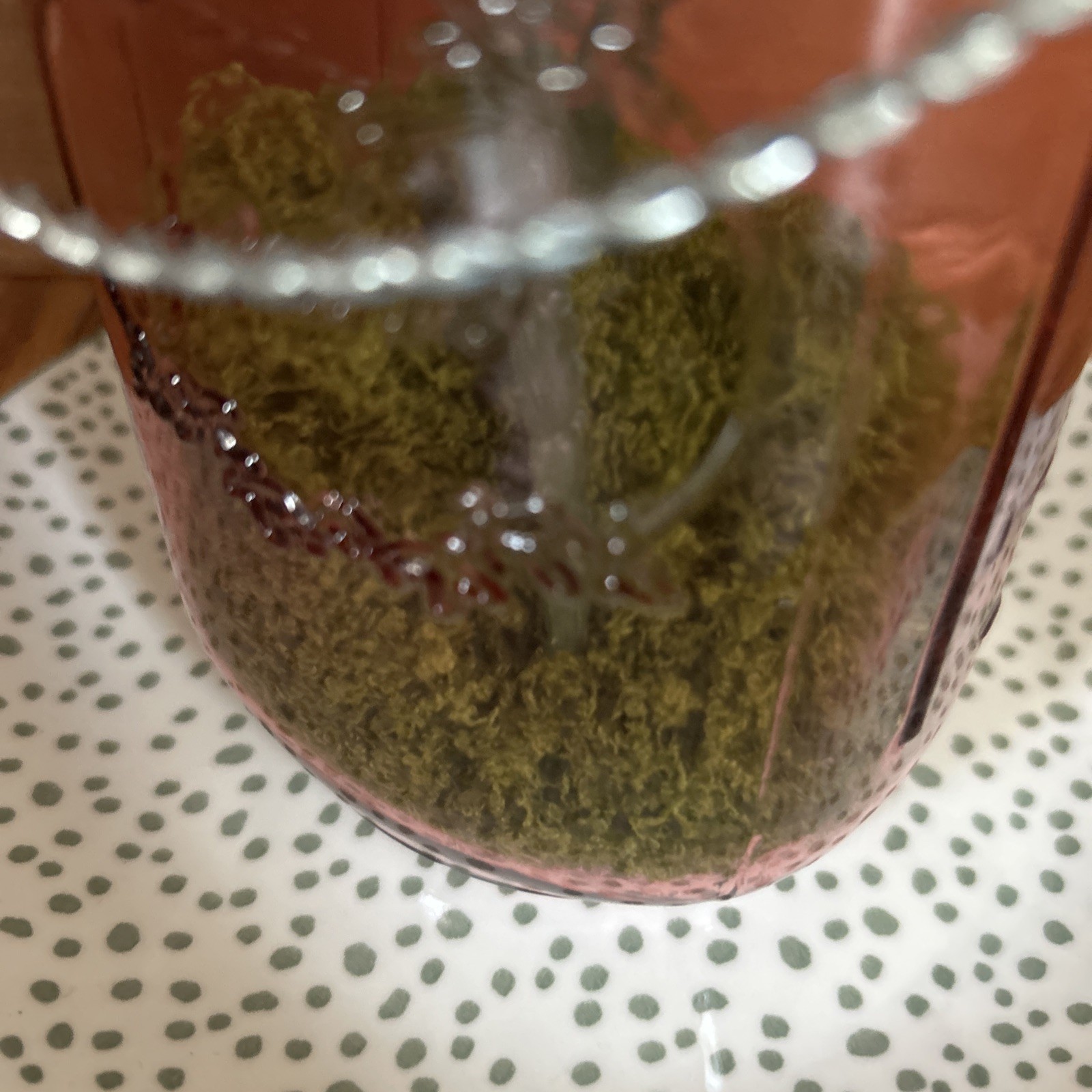 Big Mouth Mason Jar Pink Tone w/Artificial Flowers Silver Handle Moss In Jar