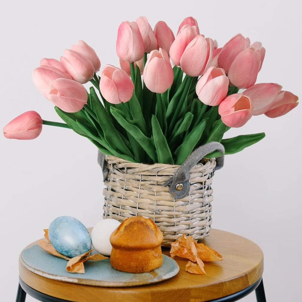 30 Pcs Artificial Tulips Flowers Fake Tulip Stems for Wedding Bouquet Party