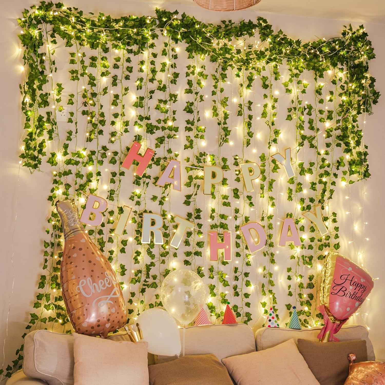 84Ft 12pc Fake Ivy Garland, 80 LED Waterproof String Lights Included