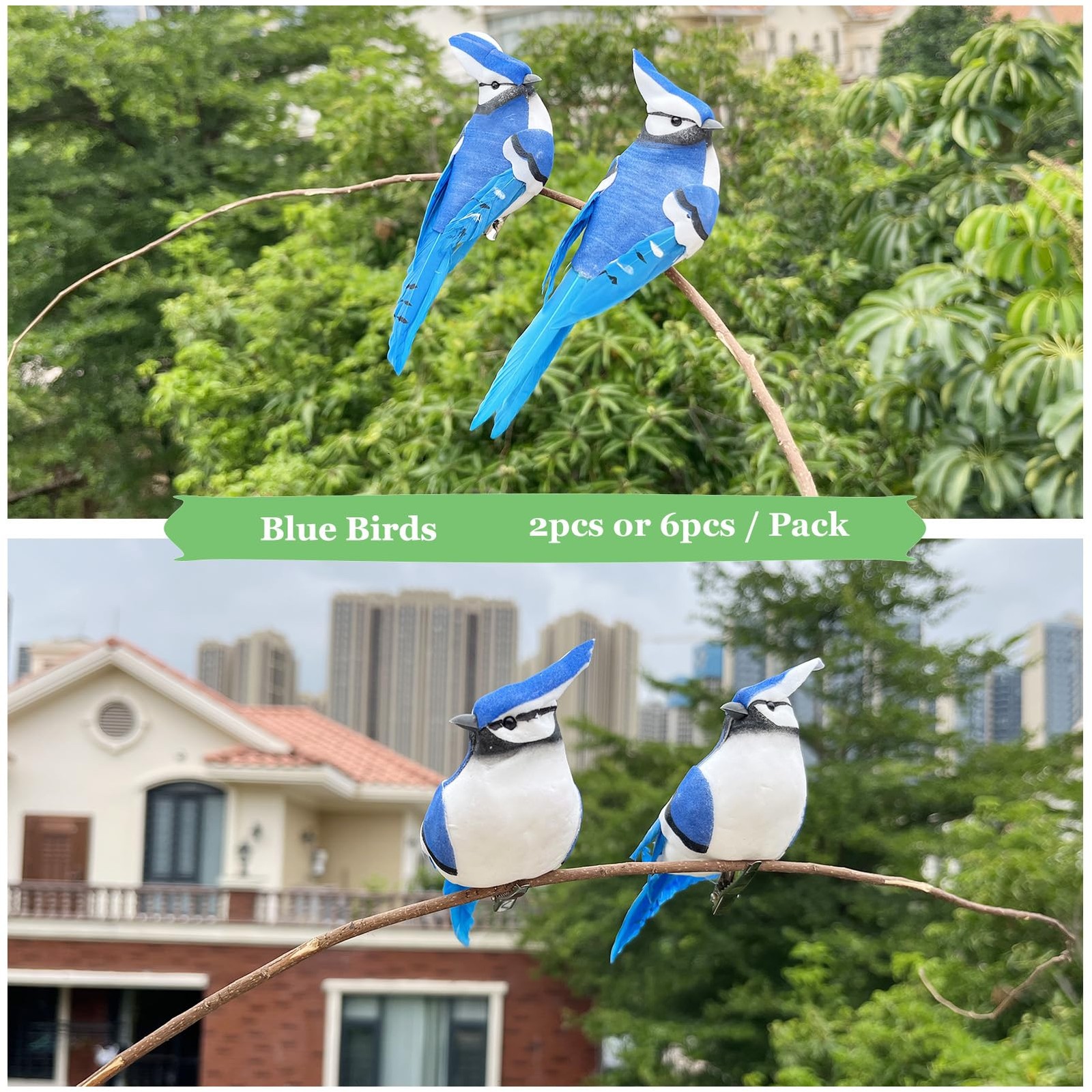 6 PCS Clip On Artificial Birds Realistic Blue Jay, 5.5 Inch Foam Feather Decor