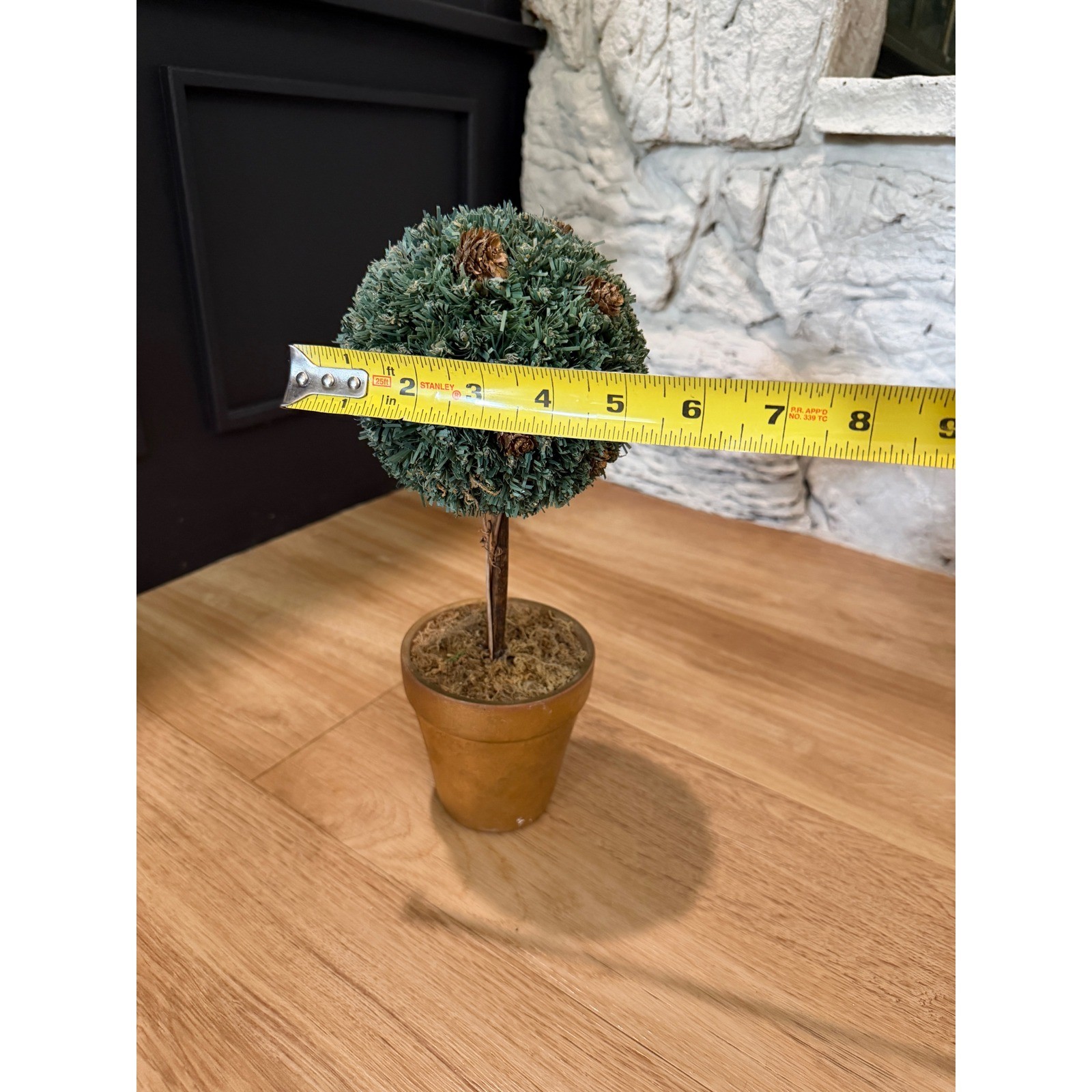 Faux Pine Topiary Tree with Pine Cones in Terracotta Pot Green Rustic Decor 12in