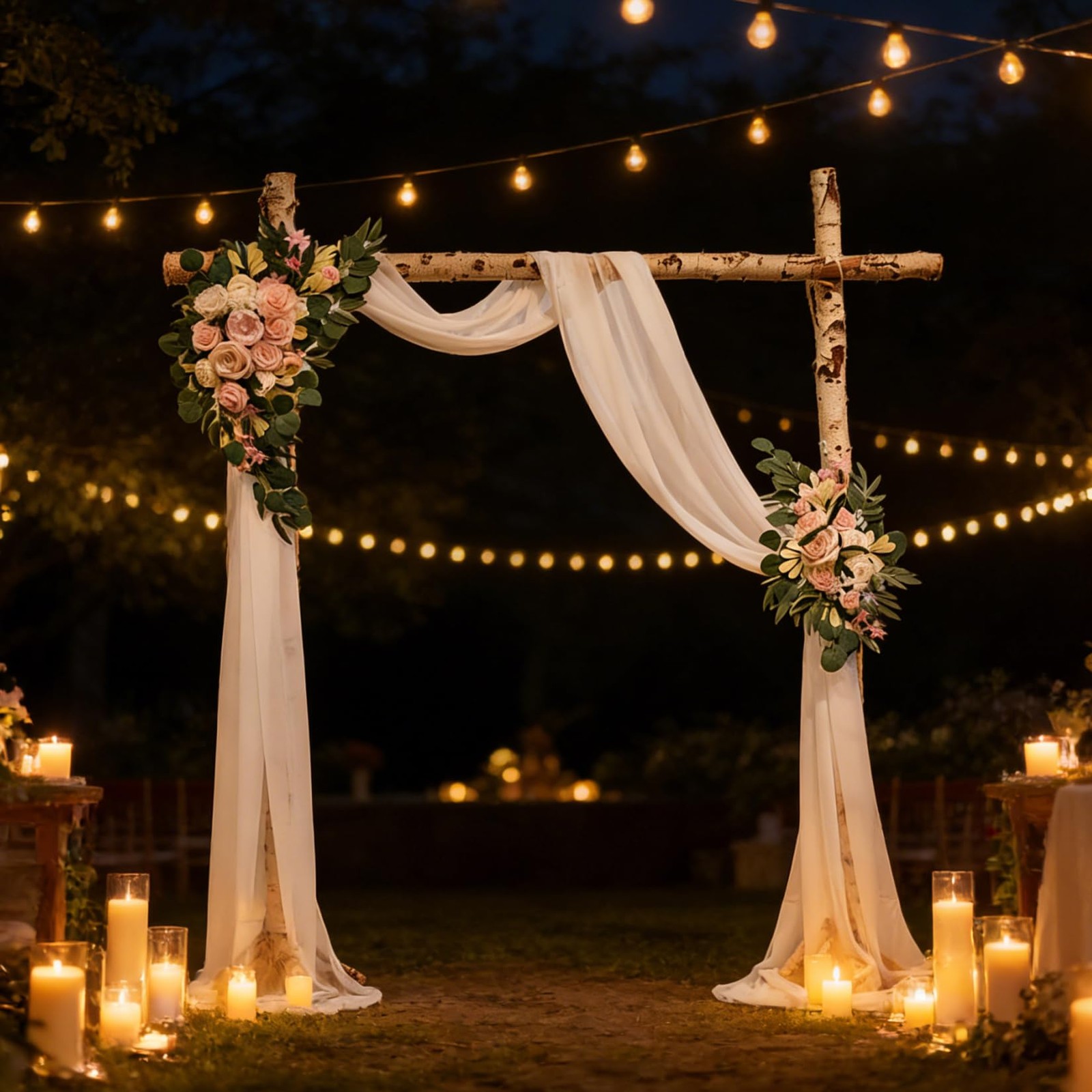 Arch Flowers Drapes Kit Artificial Decor Wedding Ceremony Backdrop White 3 PCS