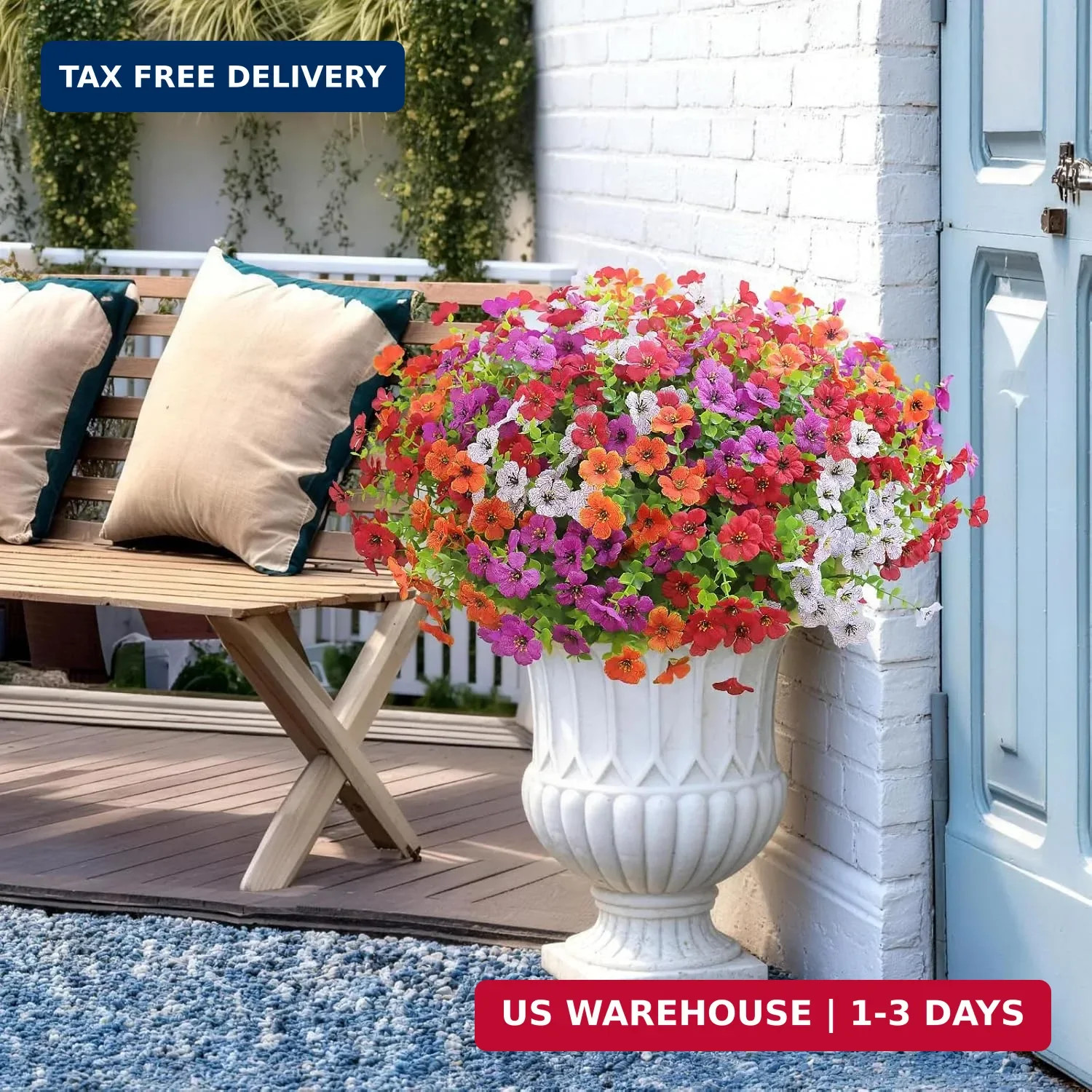 12 Bundles Artificial Flowers for Outdoors UV Resistant Fake Plants Silk Flowers