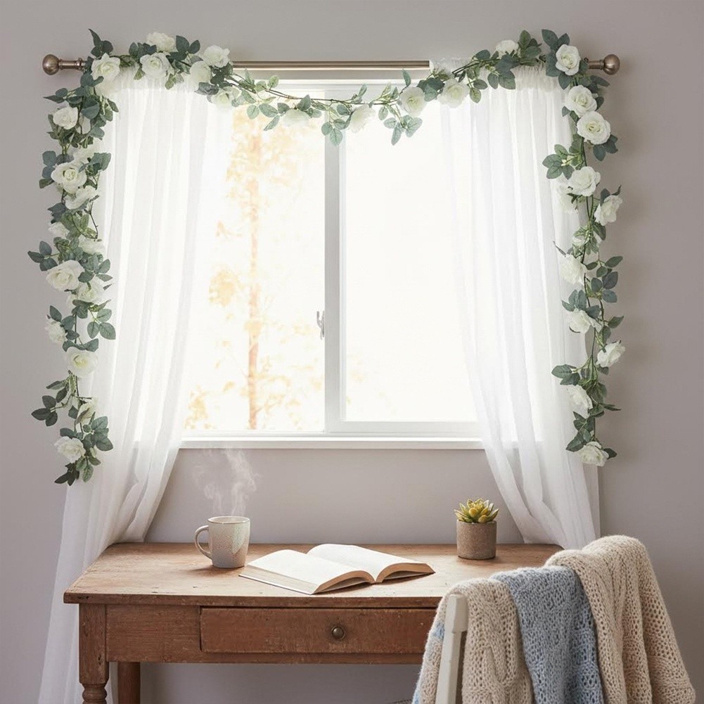 White Rose Garland 86.6 inches with Reinforced Wire Stem for Stability