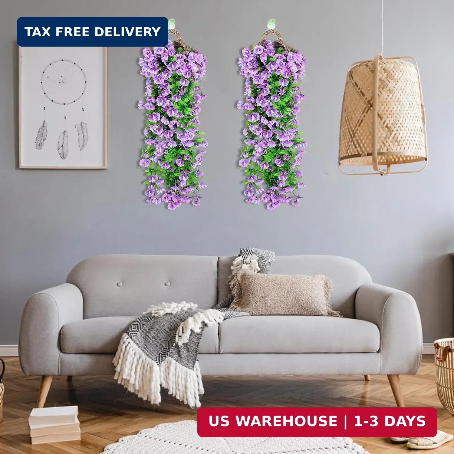 2PCS Artificial Hanging Flowers, 31.5in UV Resistant Morning Glory Vines, Faux W