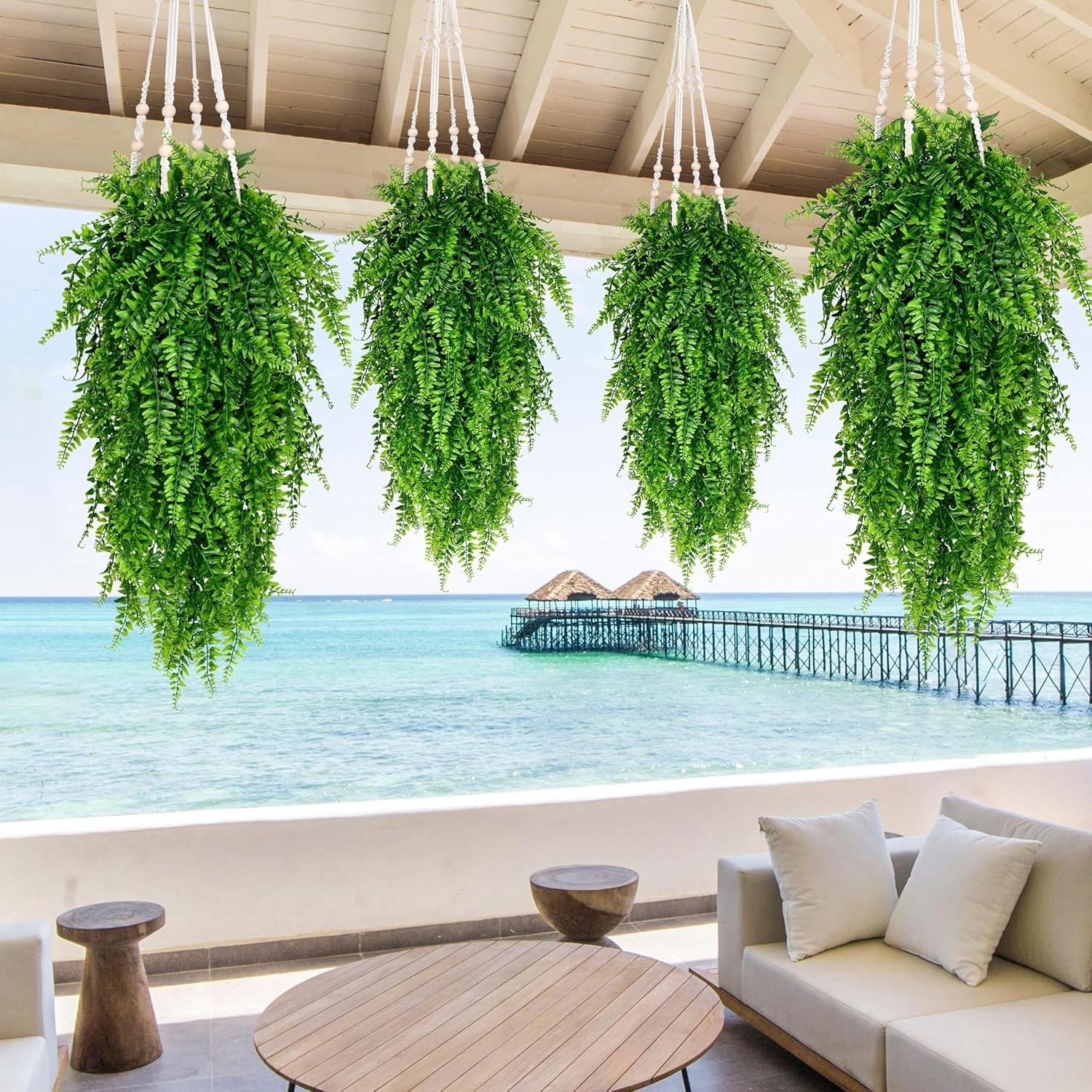 3Pcs Artificial Hanging Plants Fake Fern Trailing Foliage Flower Leaf Home Decor