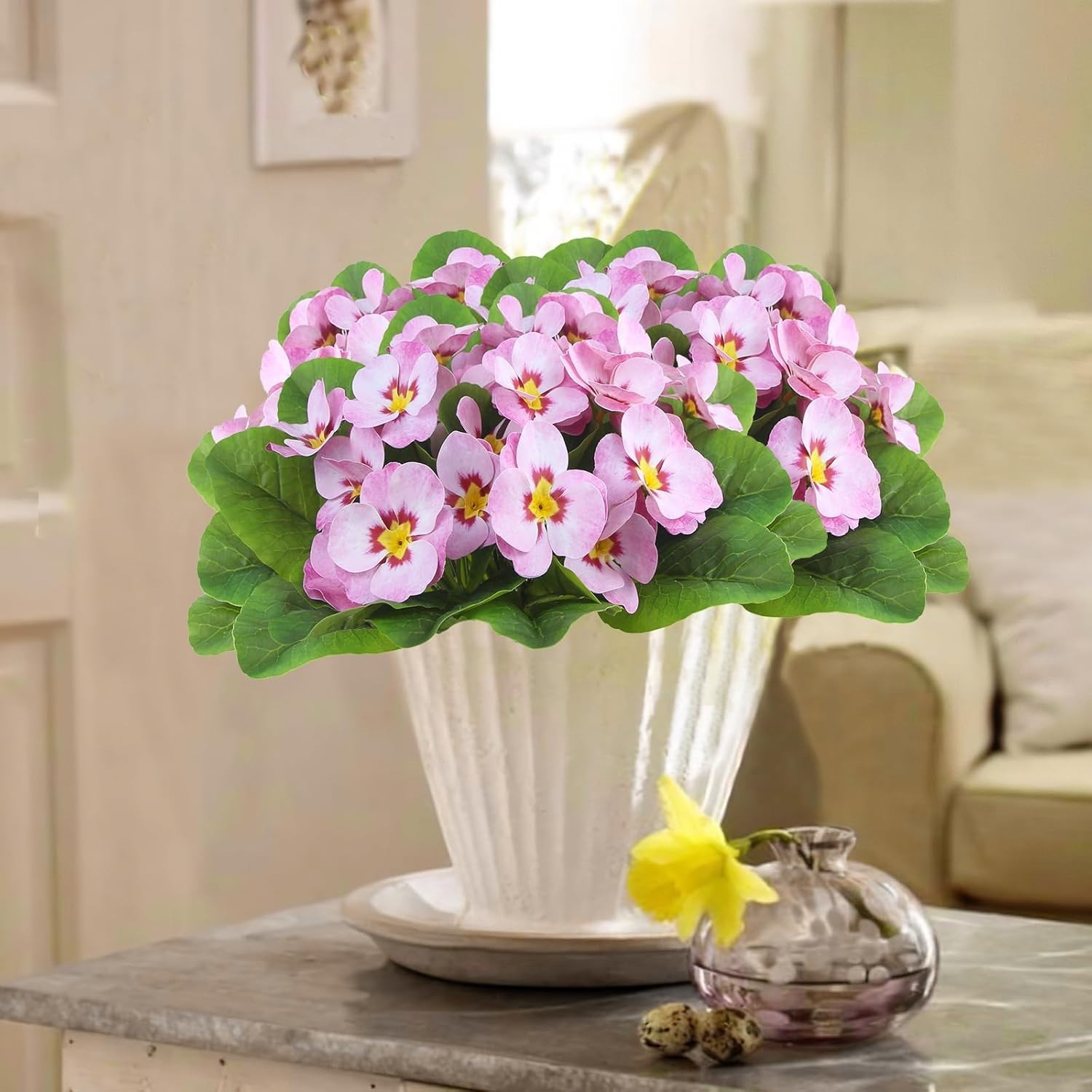 4 Pcs Artificial Flowers Outdoor Silk Pansy Flowers Pink Spring Flowers Pansies