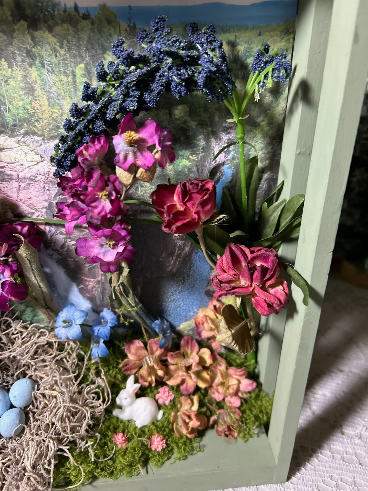 Handmade Nature Diorama Waterfall Birds Nest Dried Flowers