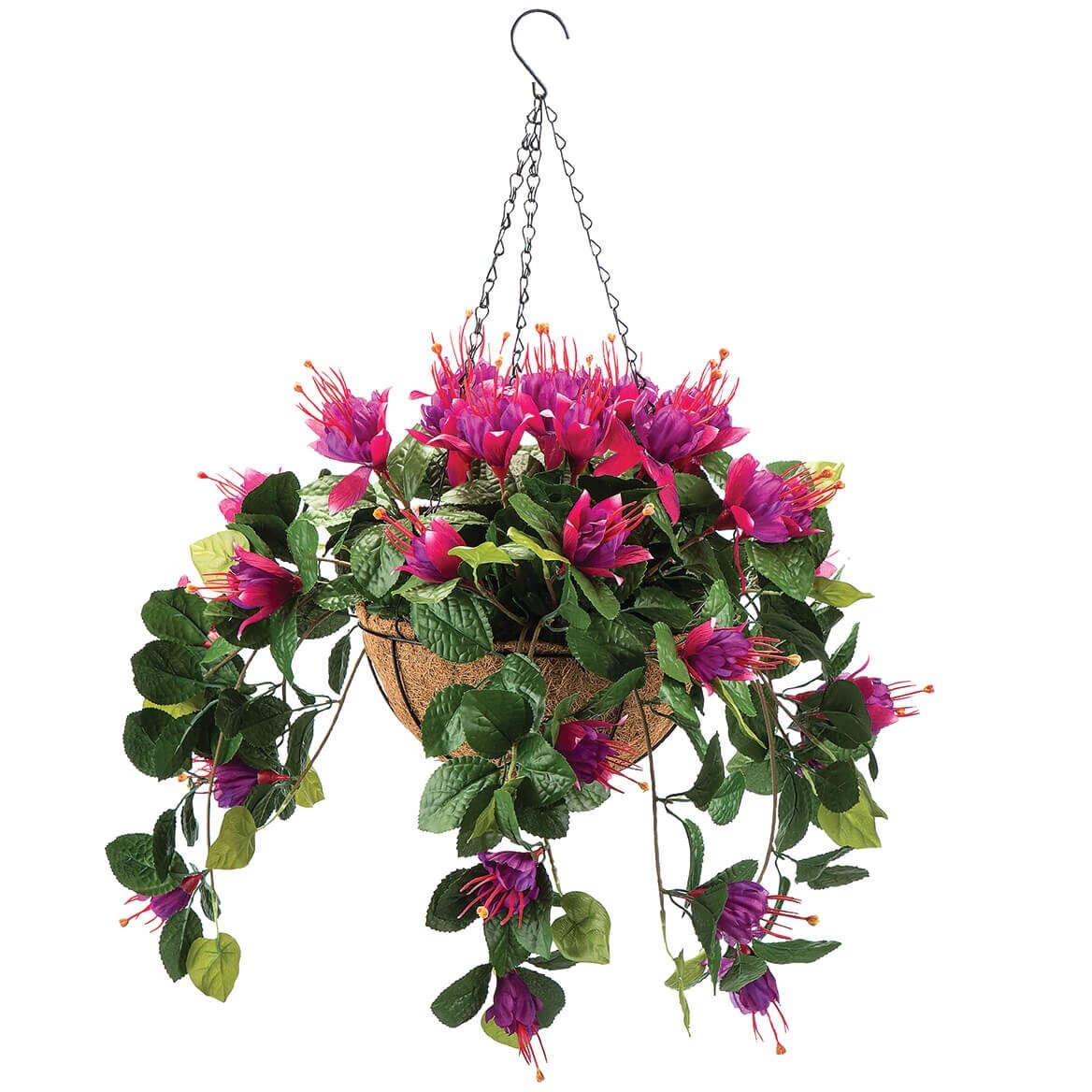 Large Artificial Carefree Purple Fuchsia Plant Indoor/Outdoor Hanging Basket