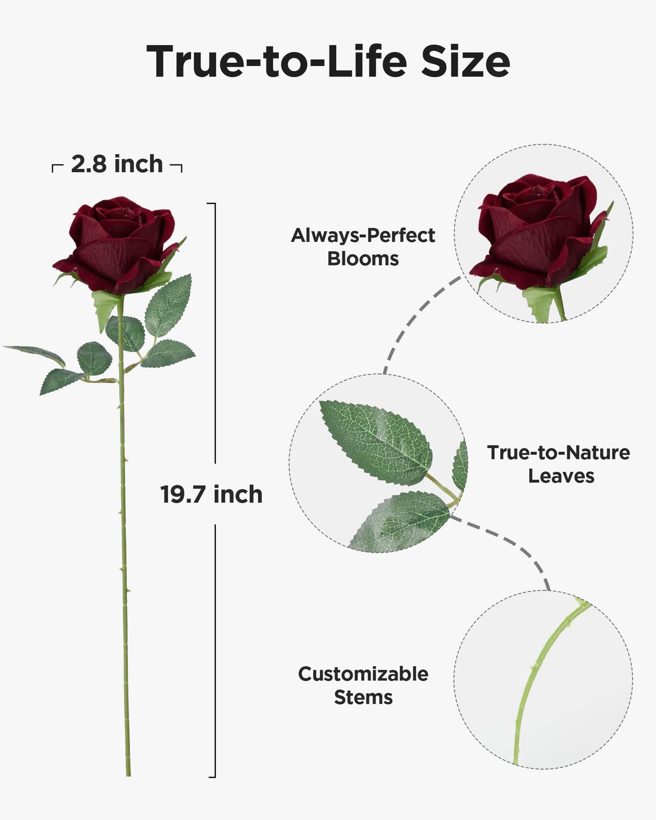 50 PCS Burgundy Artificial Rose Fake Velvet Silk Flower Wedding Decor Bulk