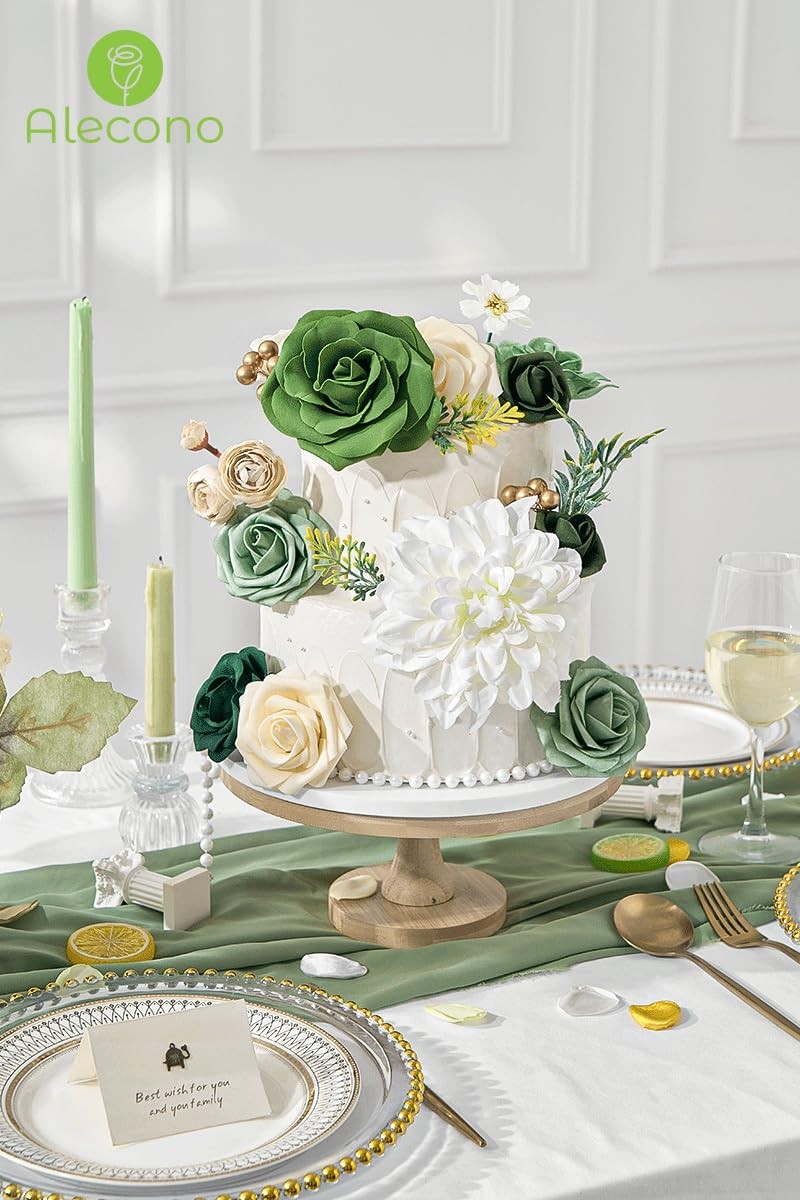 Artificial Flowers Silk Fake Green Flowers Combo Box for DIY Cake Wedding