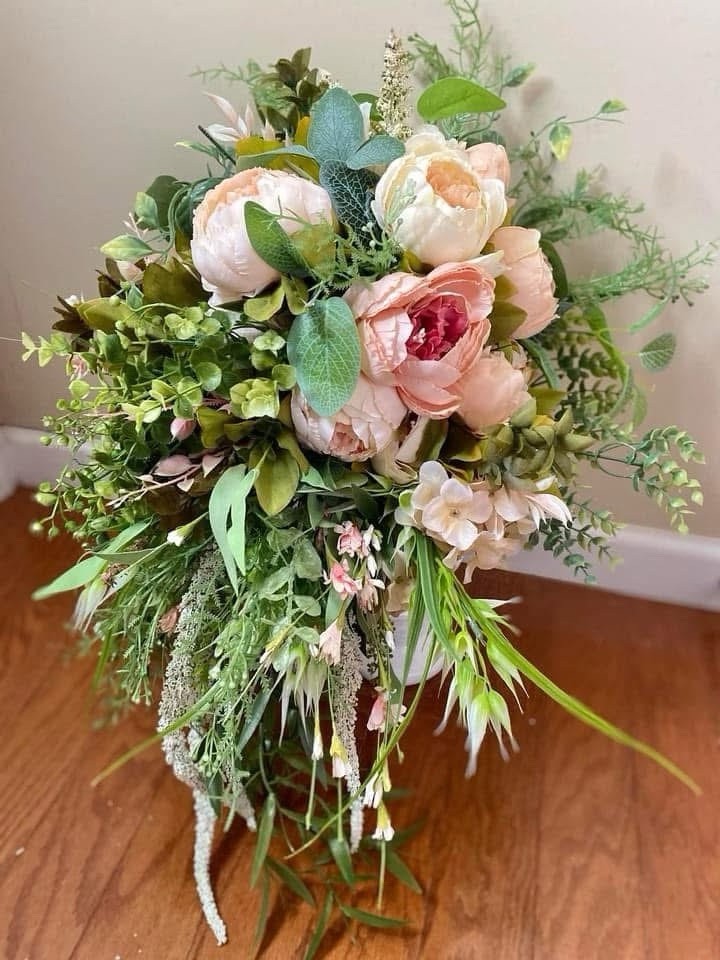 Elegant Silk Peony Bouquet with Mixed Greenery Arrangement