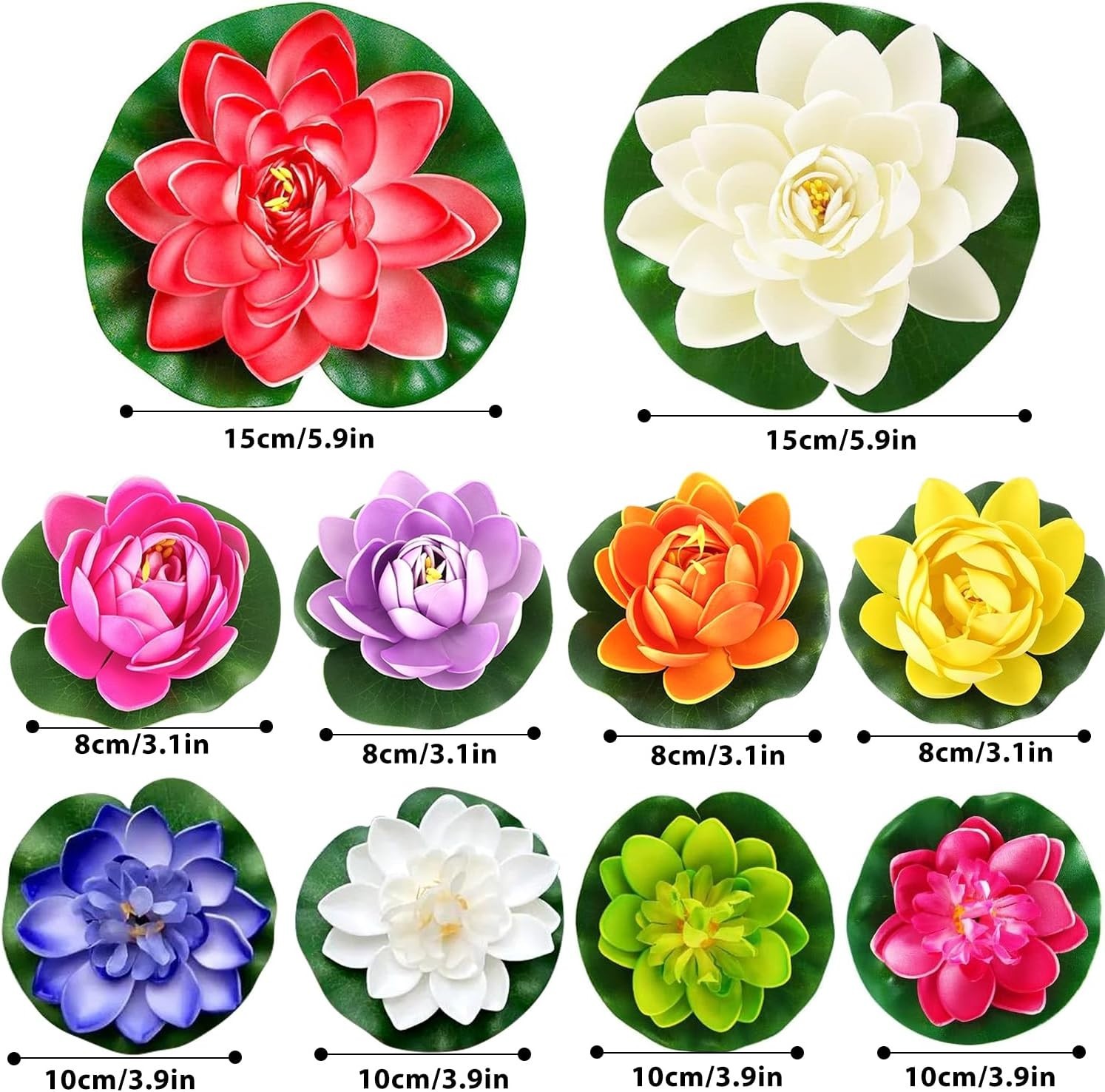19pcs Realistic Floating Foam Lotus Flowers and Lotus Leaves, Artificial Lotu…