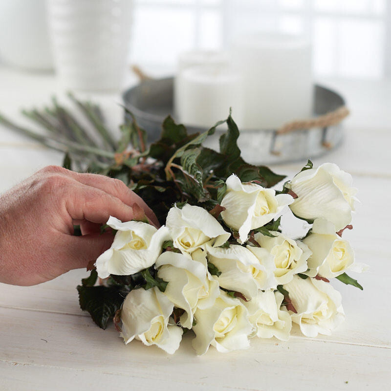 Package of 12 Large Cream Artificial Rosebud 27″ Floral Stems