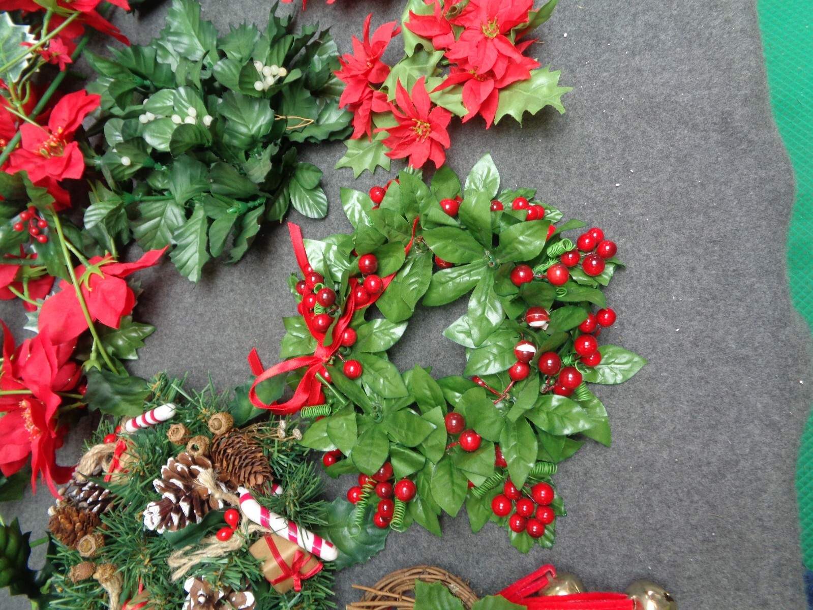Vintage Silk Christmas Greenery Decor Wreath Floral Stems Candle Rings Lot of 20