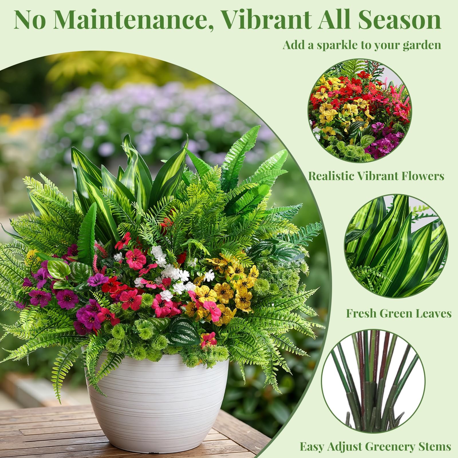 Artificial Plants UV Resistant Greenery Silk Flowers Plastic Faux Stems 24 Pcs