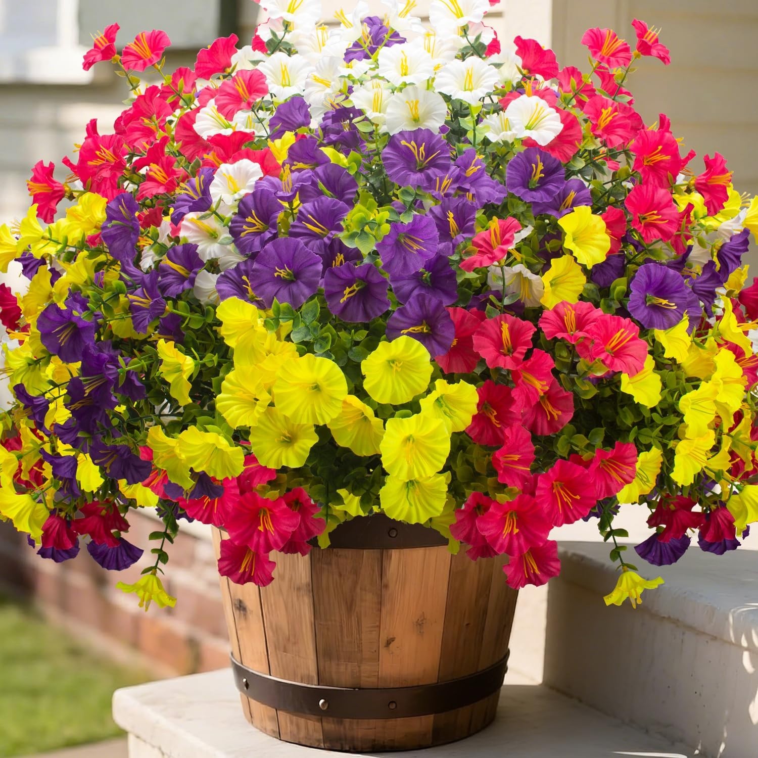 16 Bundles UV Resistant Artificial Morning Glory Flowers – Faux Silk Fake Plants