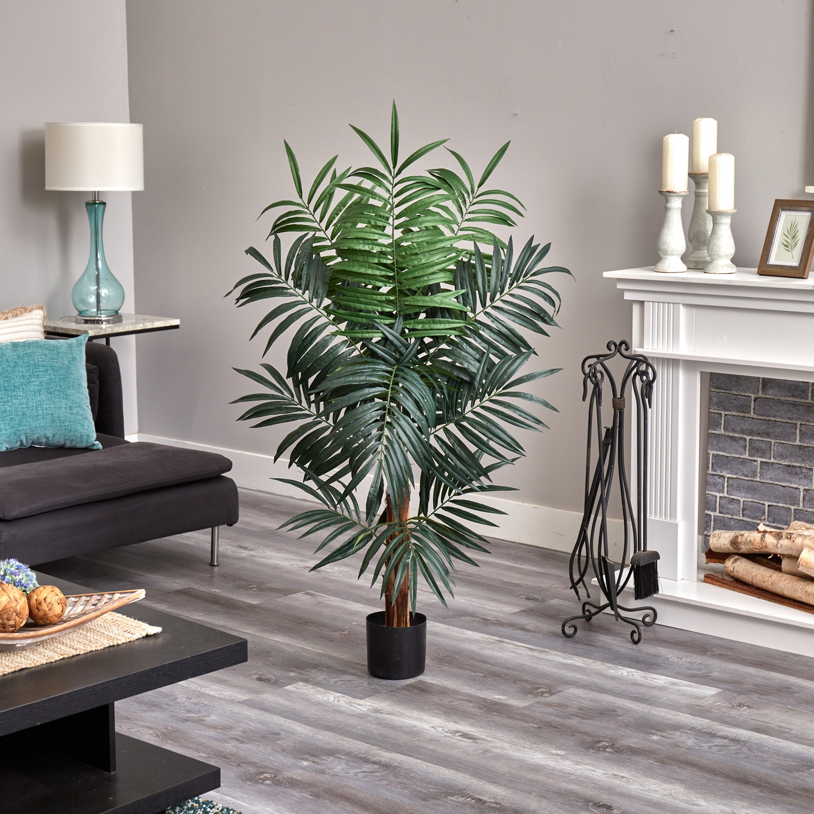 Nearly Natural 4.5ft Bulb Areca Tree in Green