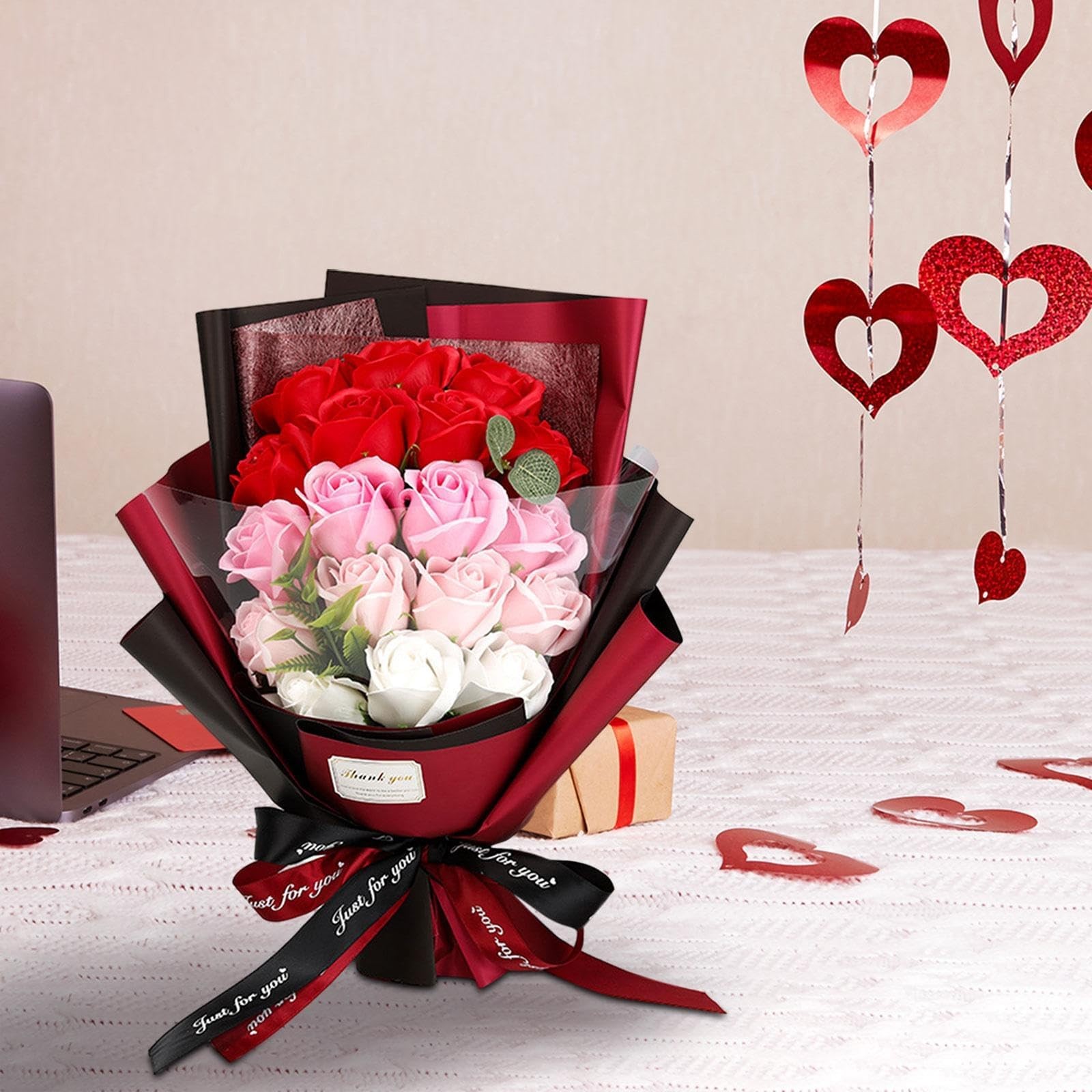 Roses Bouquet Artificial Flower – Preserved Red Rose Flowers with Love Necklace