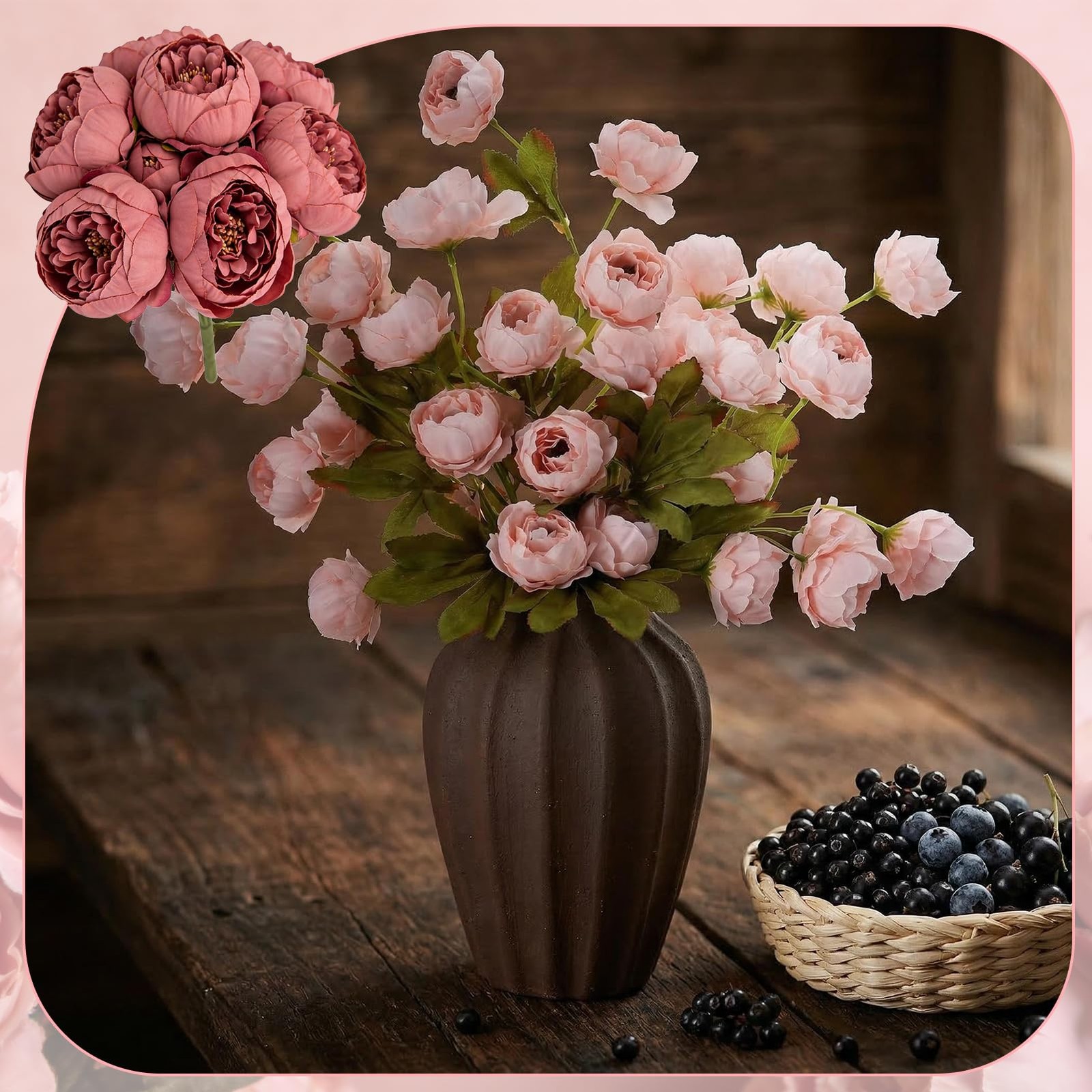 8 Pcs Faux Peony Flowers with Stems, Champagne Pink Artificial Silk Peonies, …