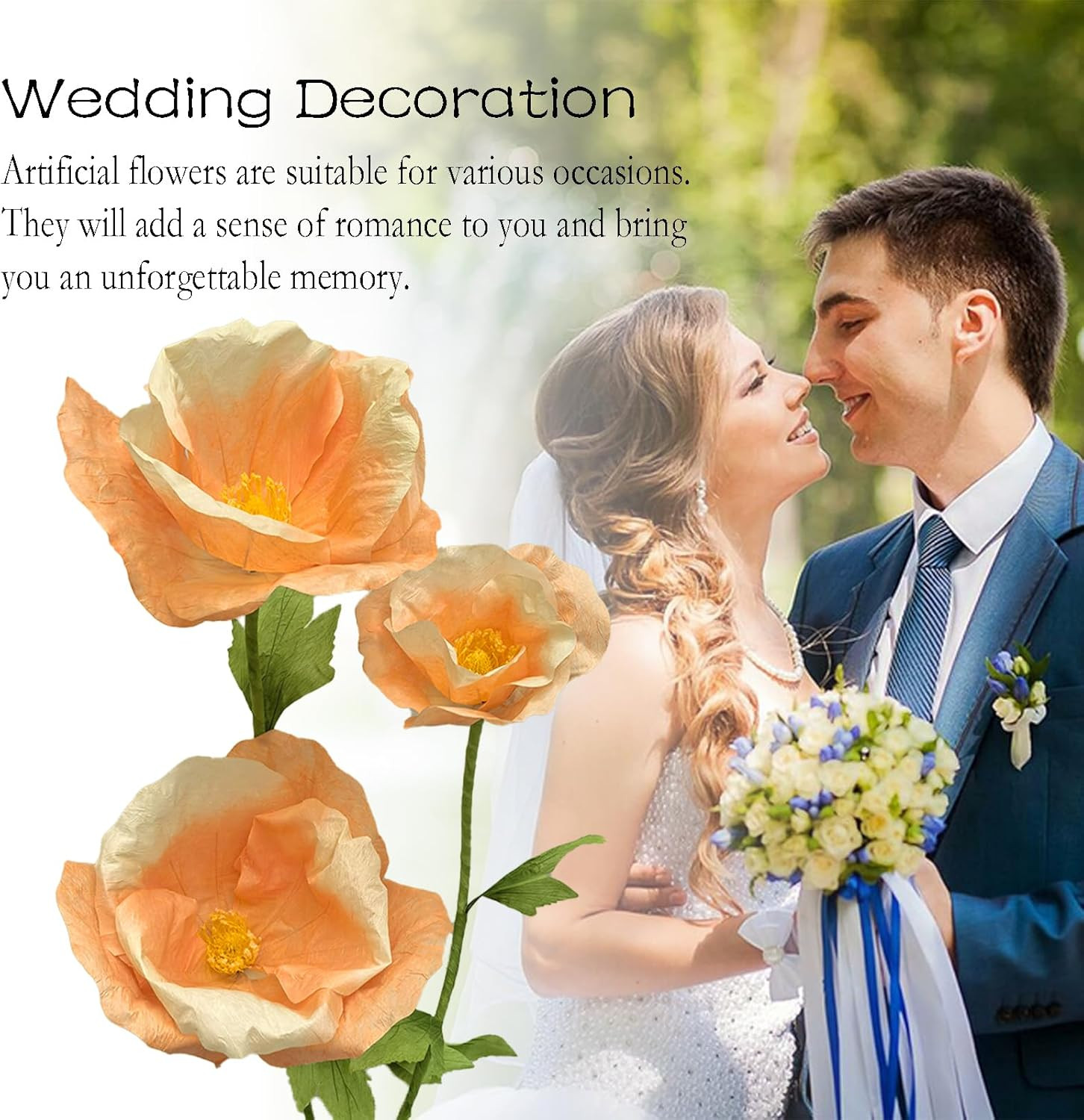 Giant 3PCS Faux Flowers Set – 80″ Waterproof Decor for Home & Events