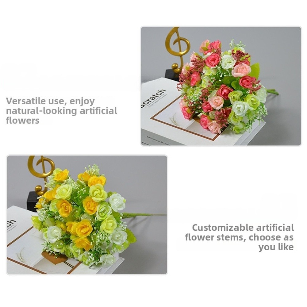 21 Head Diamond Rose Silk Flower Bouquet Artificial for Wedding and Home Decor