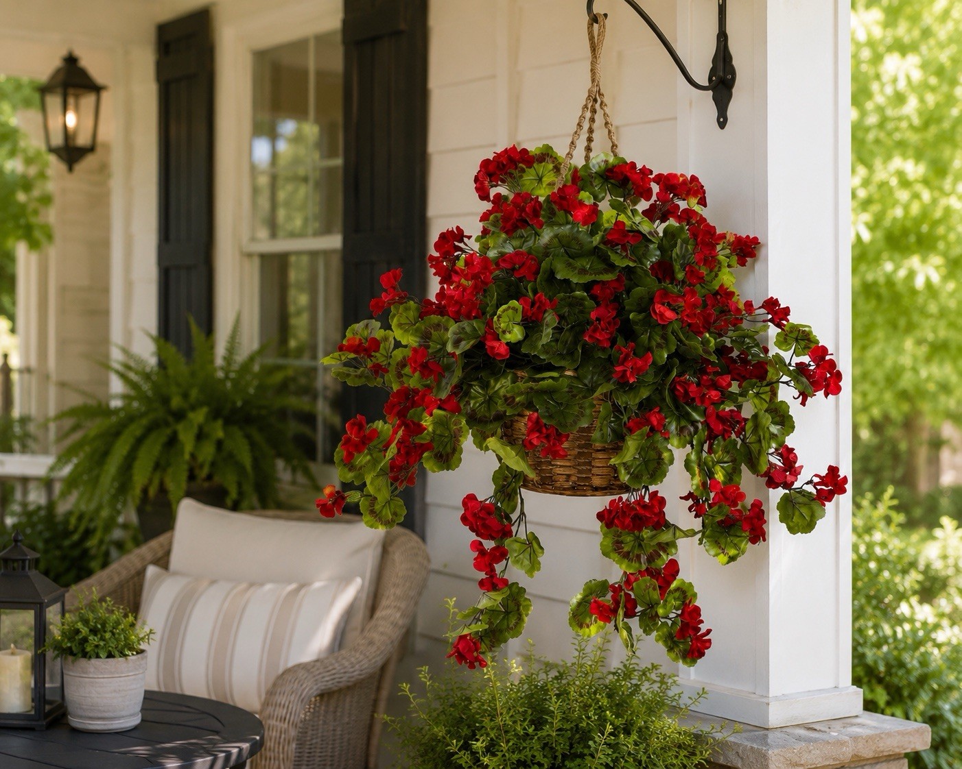 28” UV Geranium Artificial Flowering Plant in Hanging Basket Indoor & Outdoor