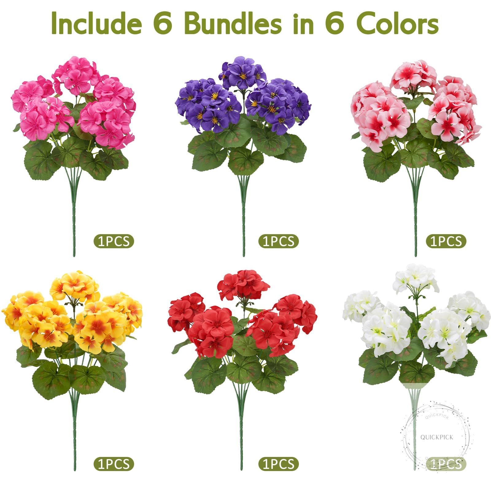 Artificial Geraniums Silk Artificial Flowers for Outdoor Indoor, Realistic UV Re