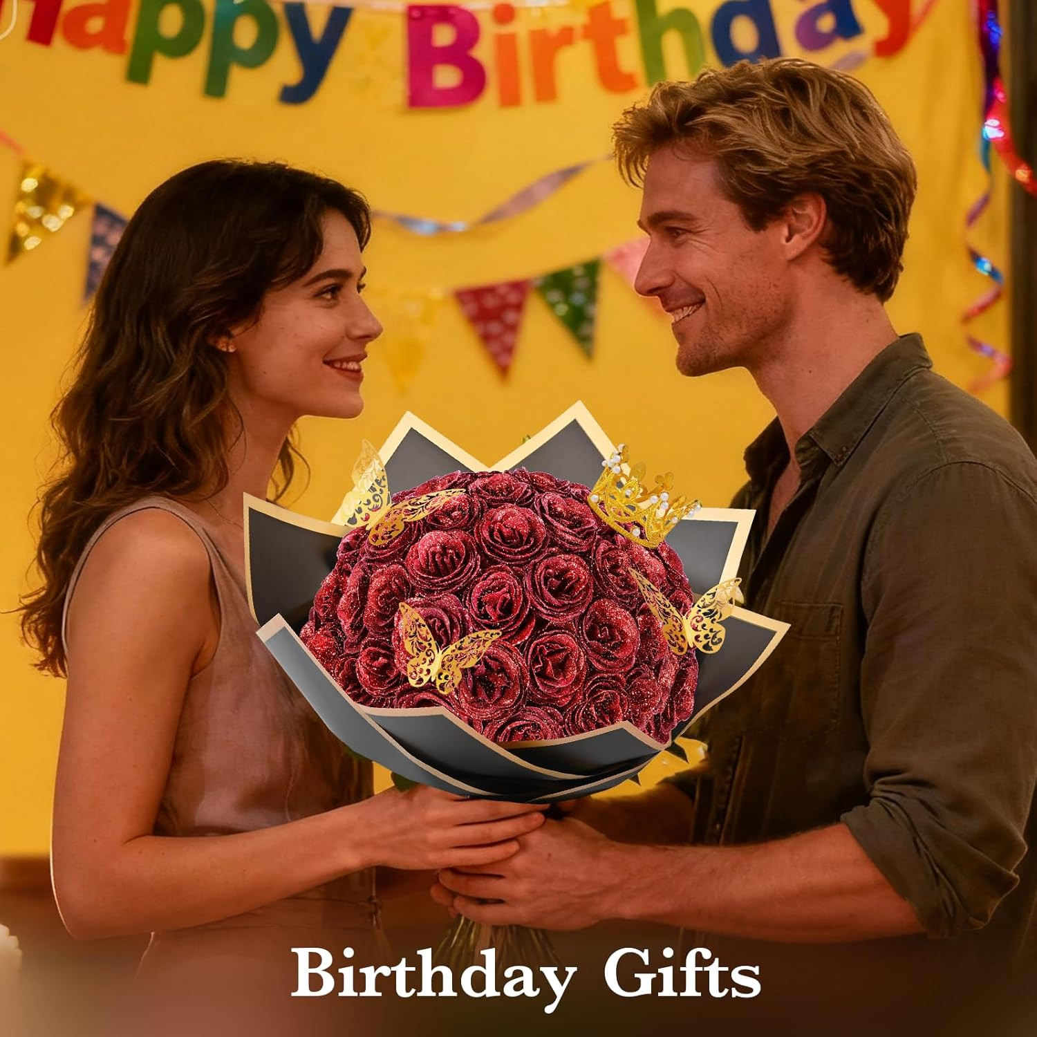 Waipfaru Glitter Roses Bouquet, DIY Fake Flowers Bouquet, Birthday Gifts for Wom