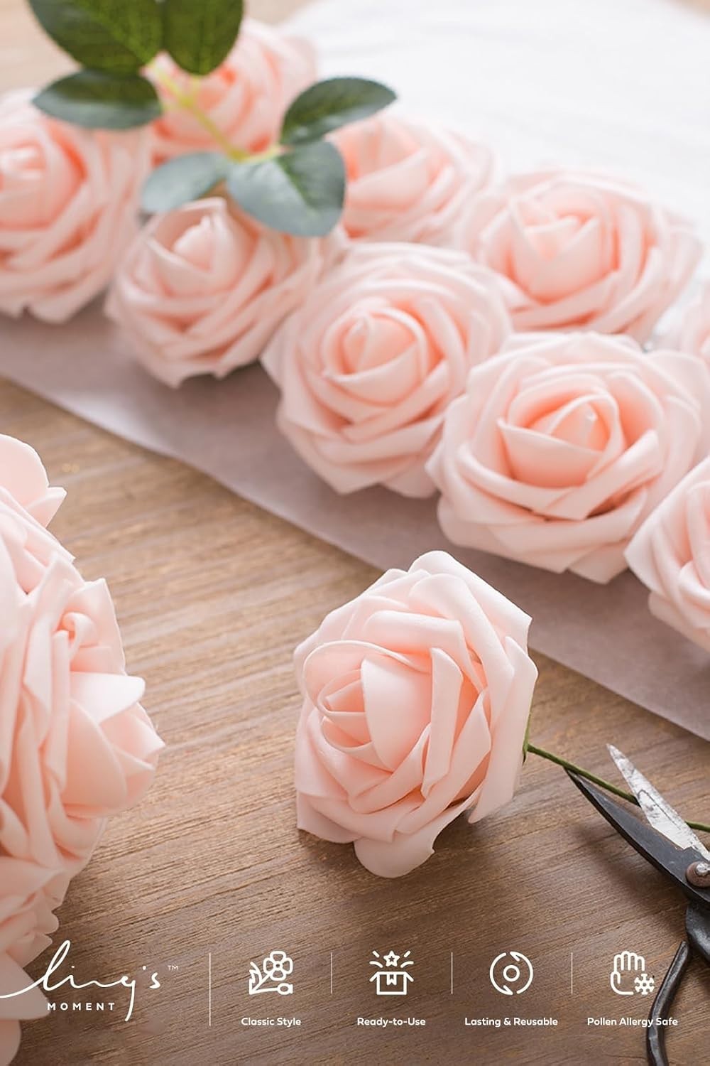 Lifelike Blush Foam Roses – 25 Count for Bouquets, Centerpieces & More