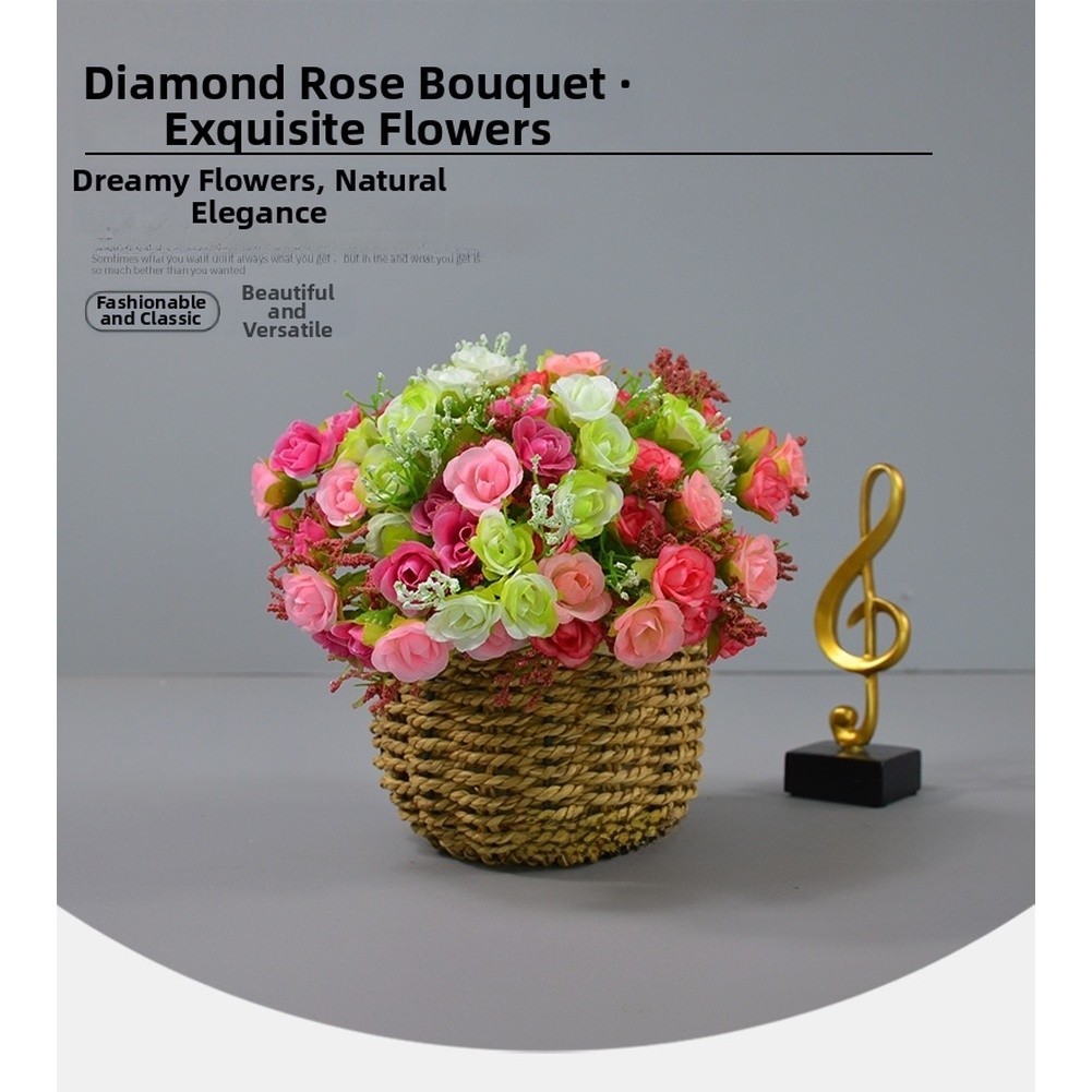 21 Head Diamond Rose Silk Flower Bouquet Artificial for Wedding and Home Decor