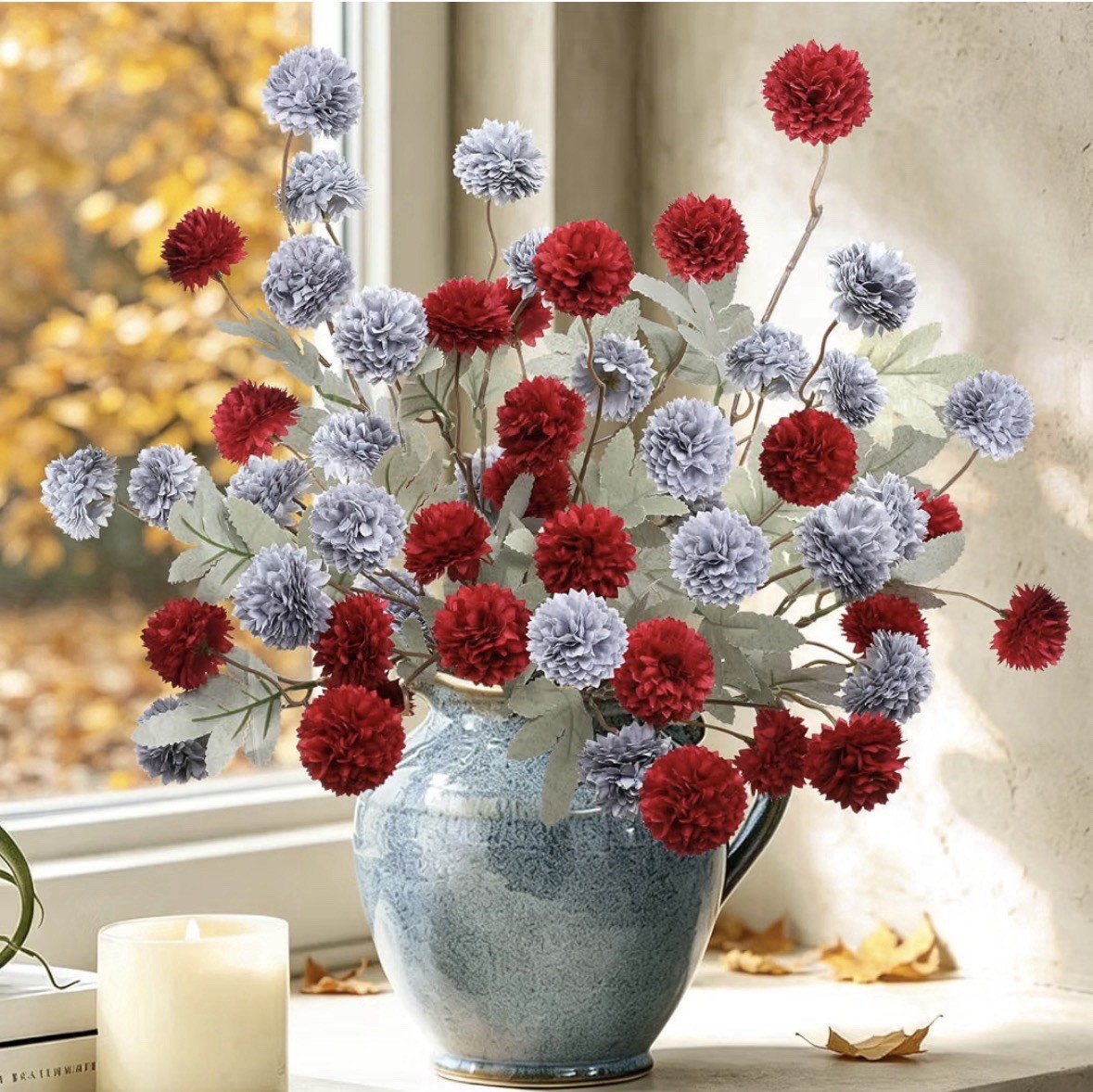 Artificial Mums Flowers for Outdoors Bundles UV Resistant Fake Plastic Color