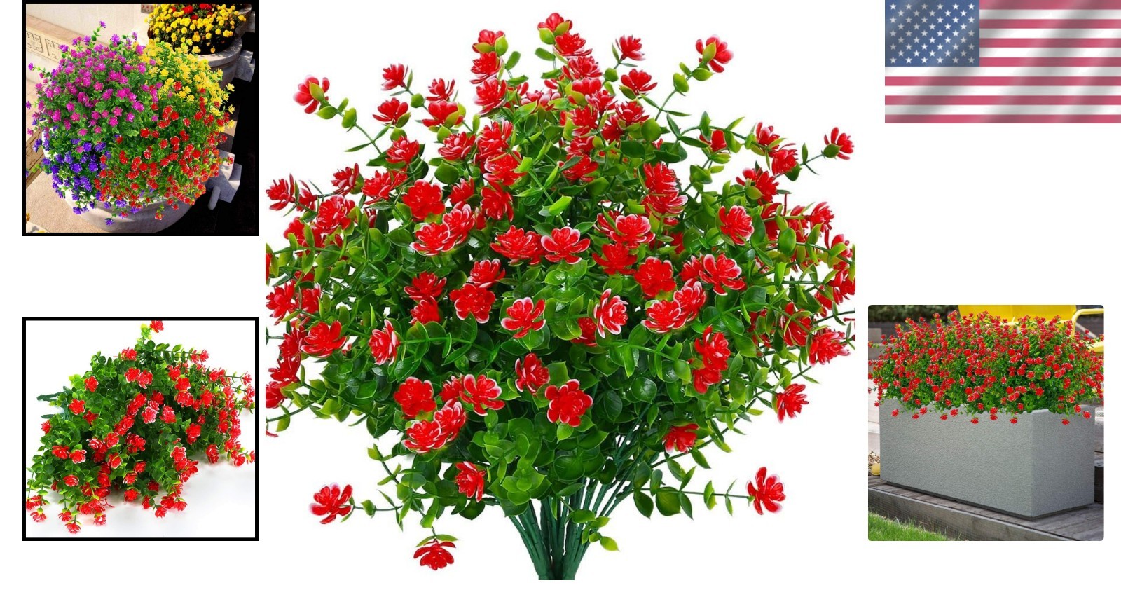 Bright Red Faux Boxwood Plants – Perfect for Weddings & Home Decor, 4 Pack