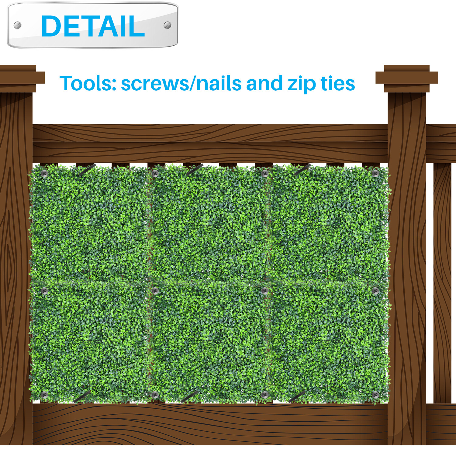 20″x20″ Artificial Grass Wall Decor Privacy Fence Panel, Boxwood Double Color