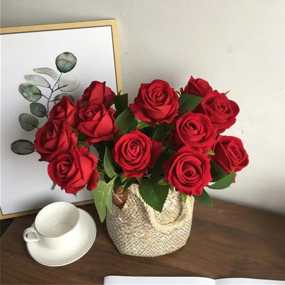 1/3/5/10/20Artificial Rose Flowers Red Realistic Fake Rose Branch Wedding Decor