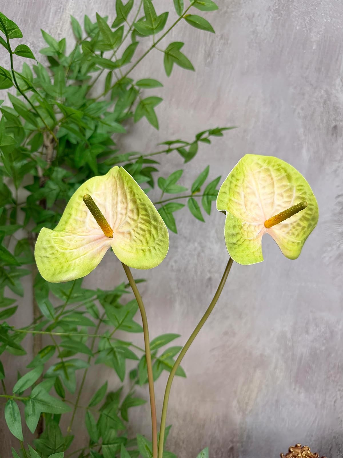 10 PCS Green Anthurium Artificial Flowers Real Touch 23.6 Inch Fake Tropical
