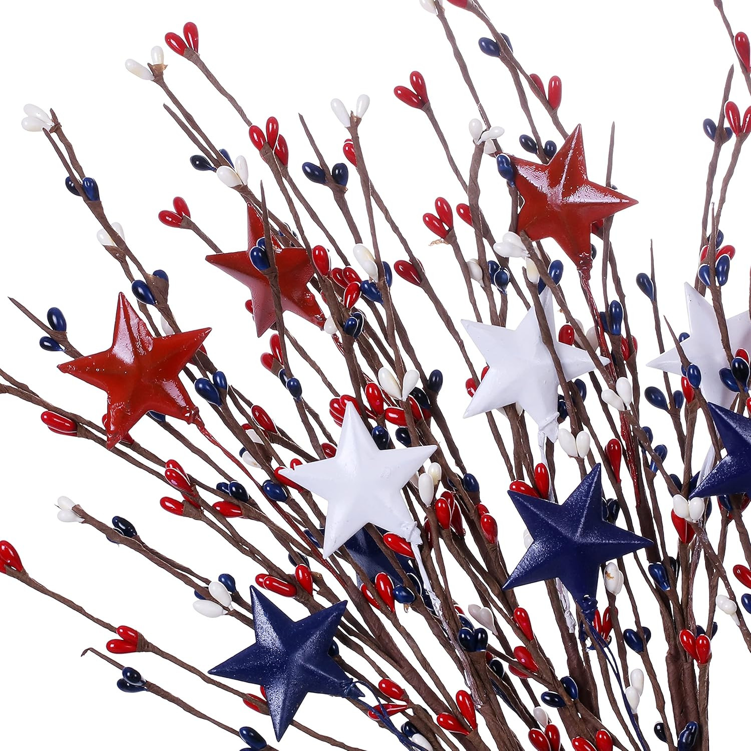 6 Pack Patriotic Berry Star Picks 17in Red White Blue July 4th Decor