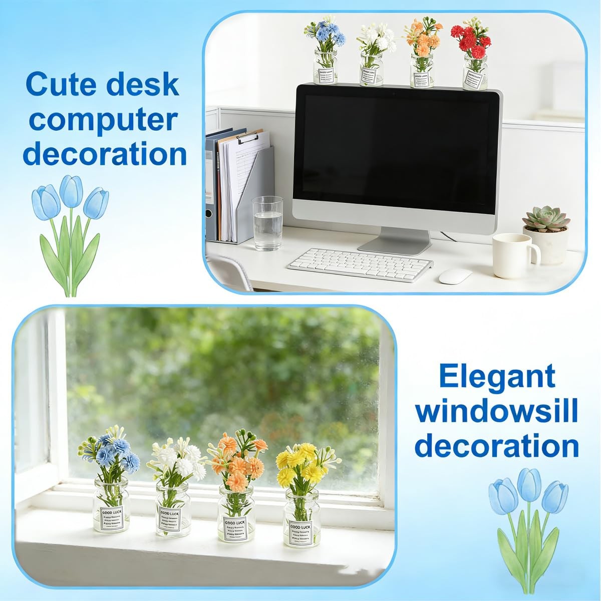 5 PCS Mini Flower Car Dashboard Decorations Cute Auto Interior Ornaments for