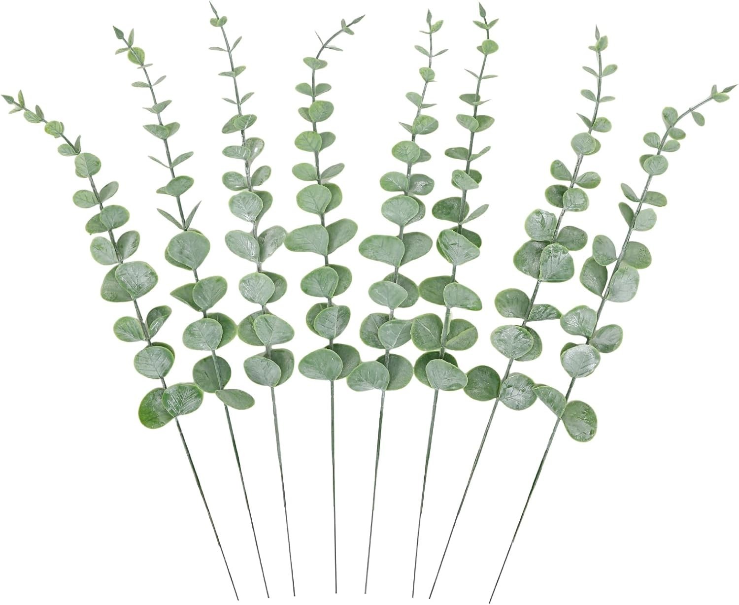 8 Pcs Grey Green Eucalyptus Stems Realistic Fake Leaves for Floral Decor